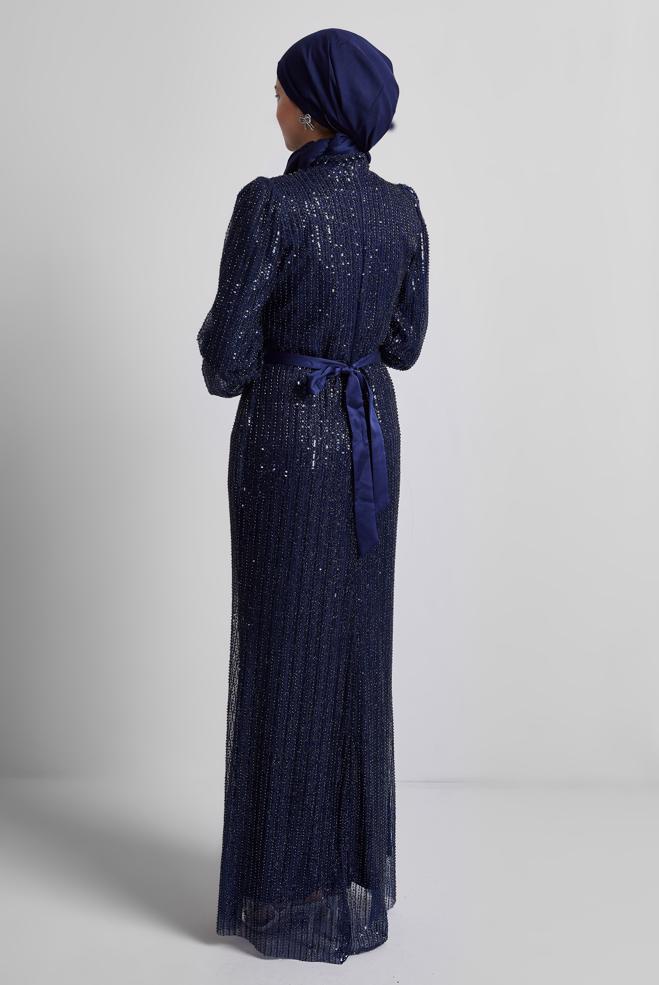 Vêtements hijab BLEU MARINE ROBE DE SOIRÉE À PAILLETTES 50502 - ALVİNA