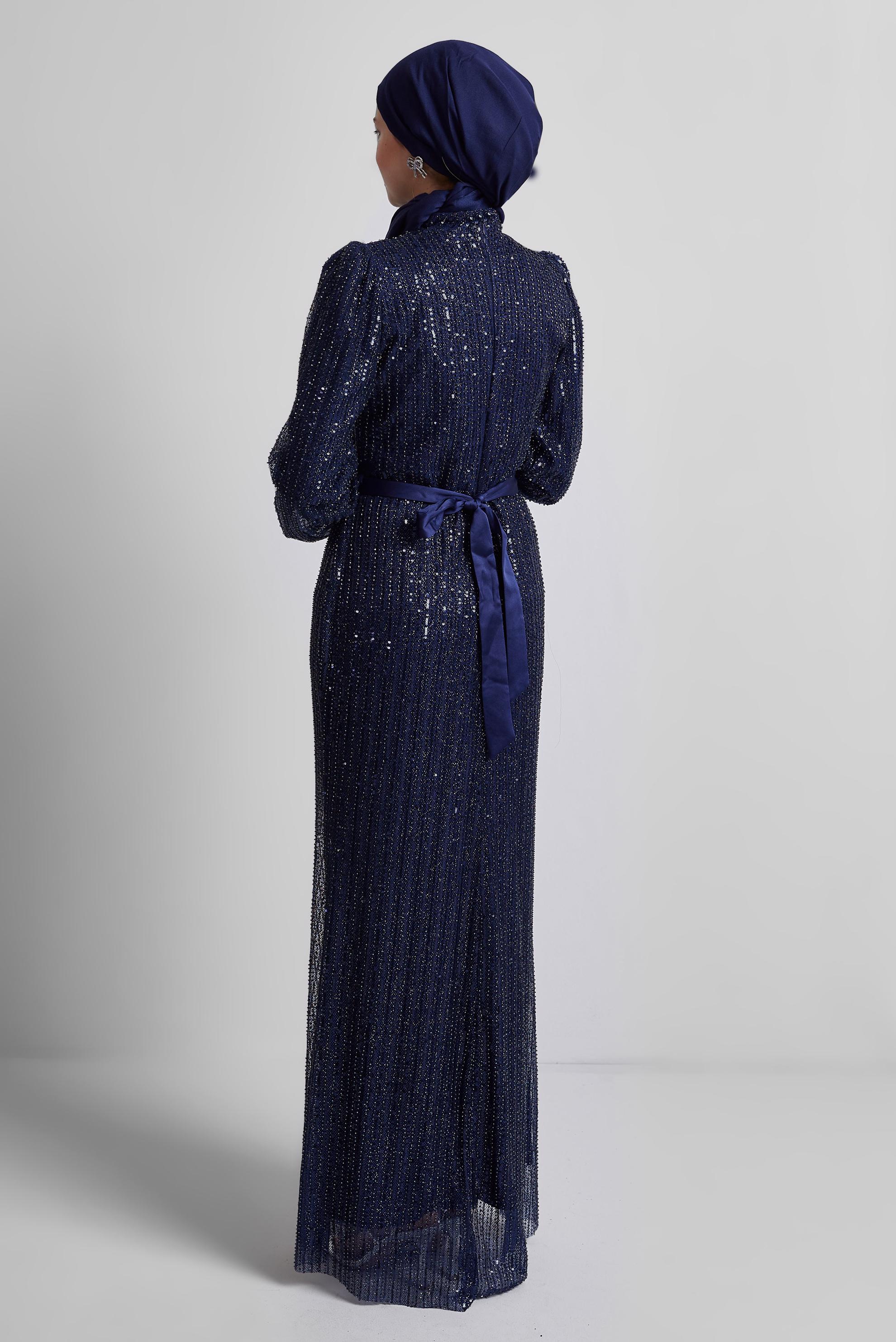 Tesettür giyim LACİVERT PUL PAYETLİ ABİYE ELBİSE 50502