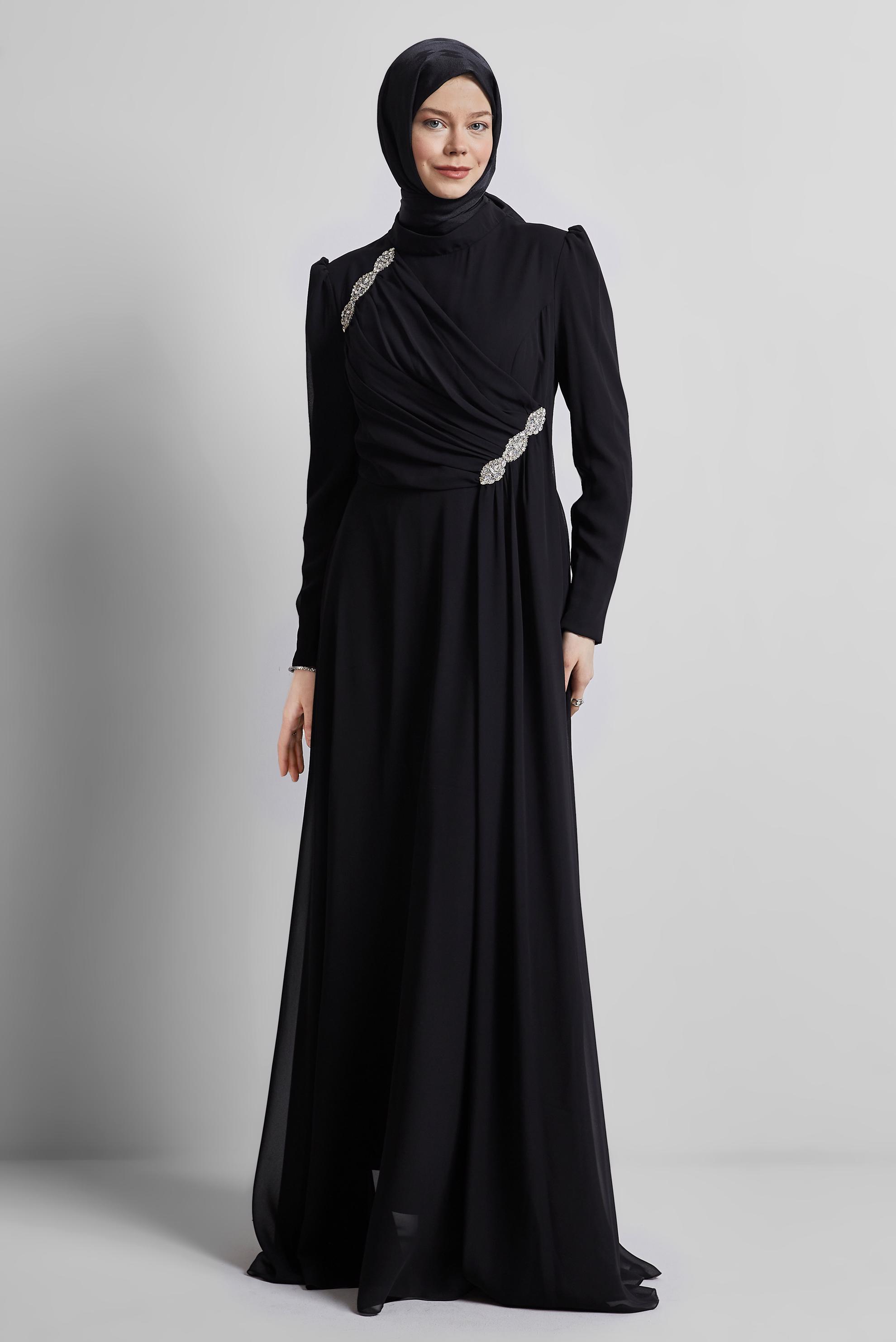 Vêtements hijab NOIR ROBE DE SOIRÉE EN MOUSSELINE 50503