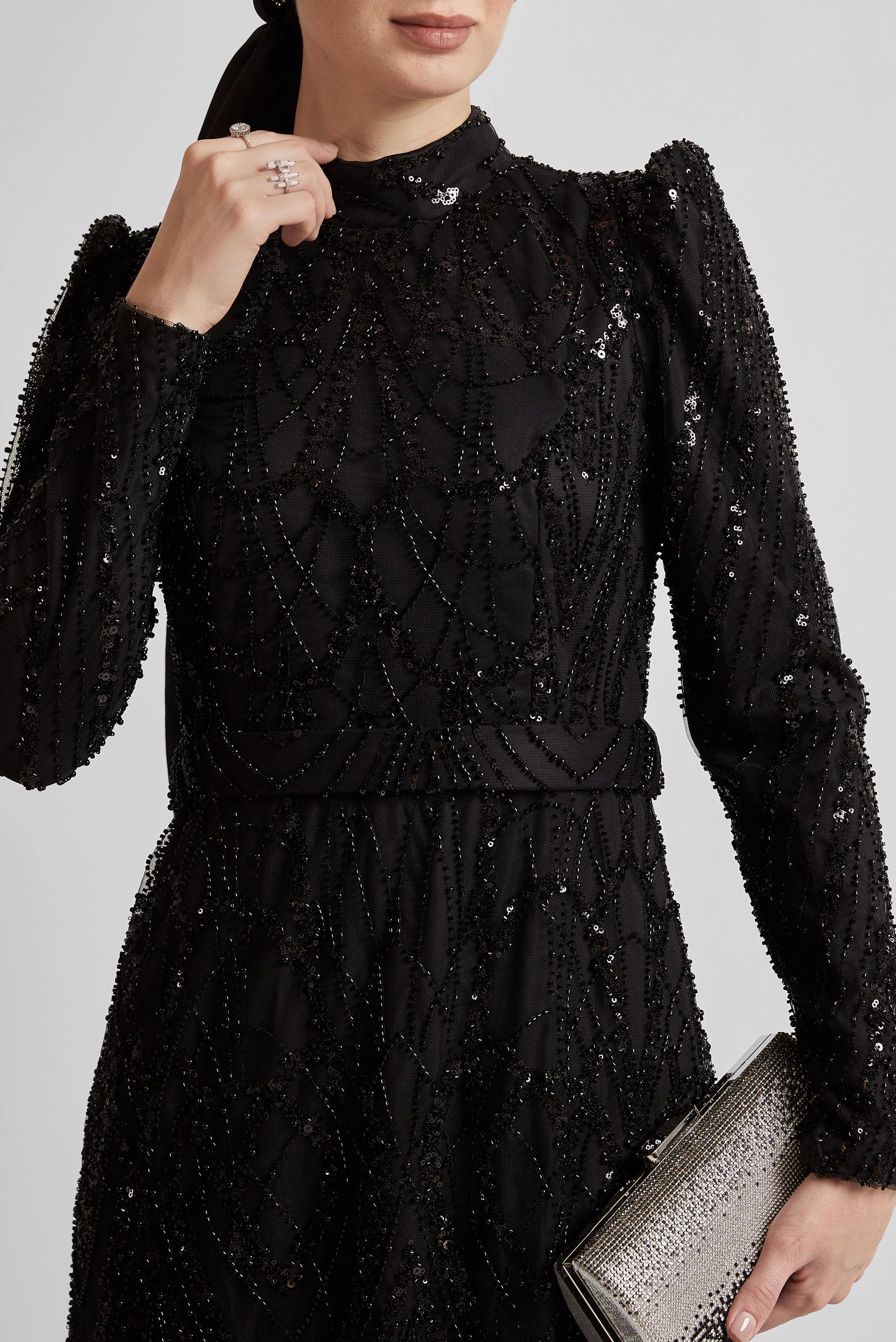 Tesettür giyim SİYAH PAYETLİ ABİYE ELBİSE 50508