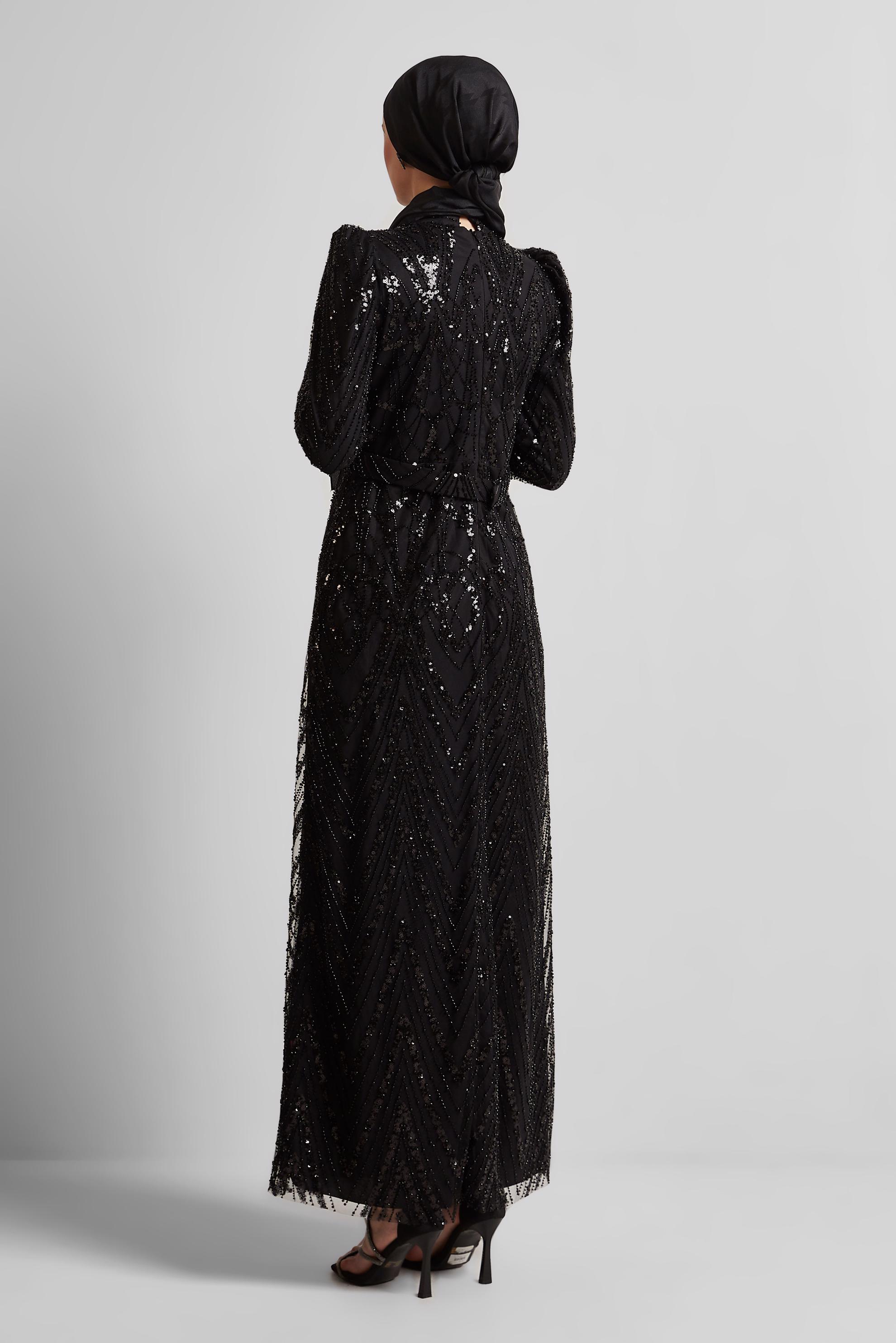Tesettür giyim SİYAH PAYETLİ ABİYE ELBİSE 50508