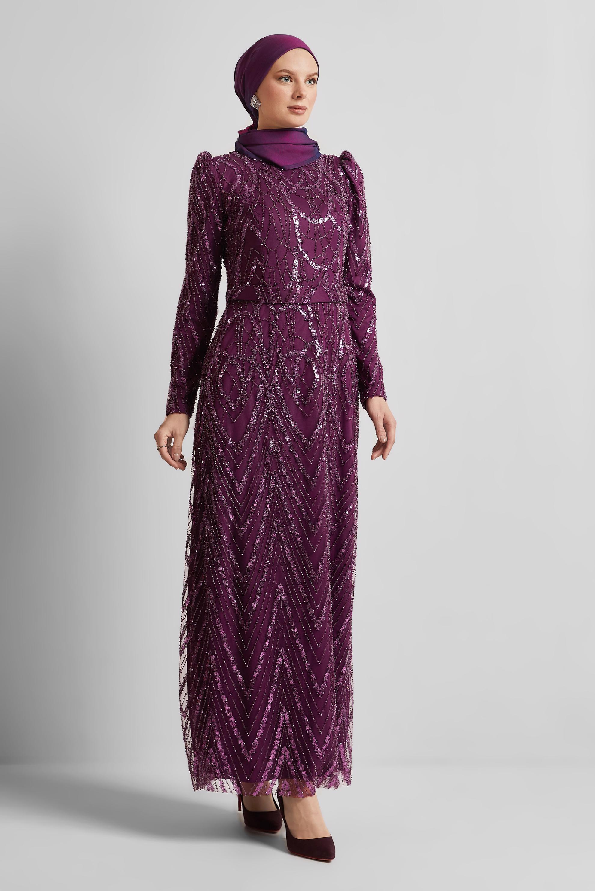Tesettür giyim MÜRDÜM PAYETLİ ABİYE ELBİSE 50508