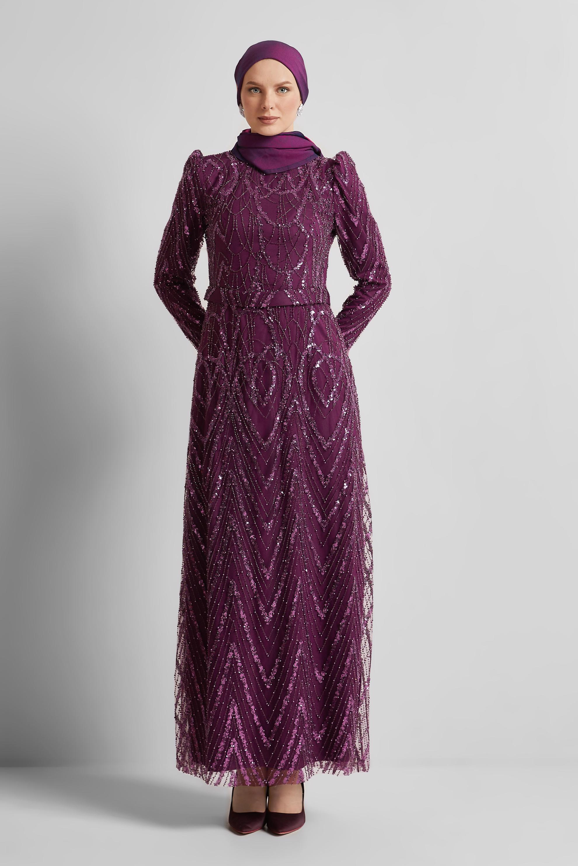 Tesettür giyim MÜRDÜM PAYETLİ ABİYE ELBİSE 50508