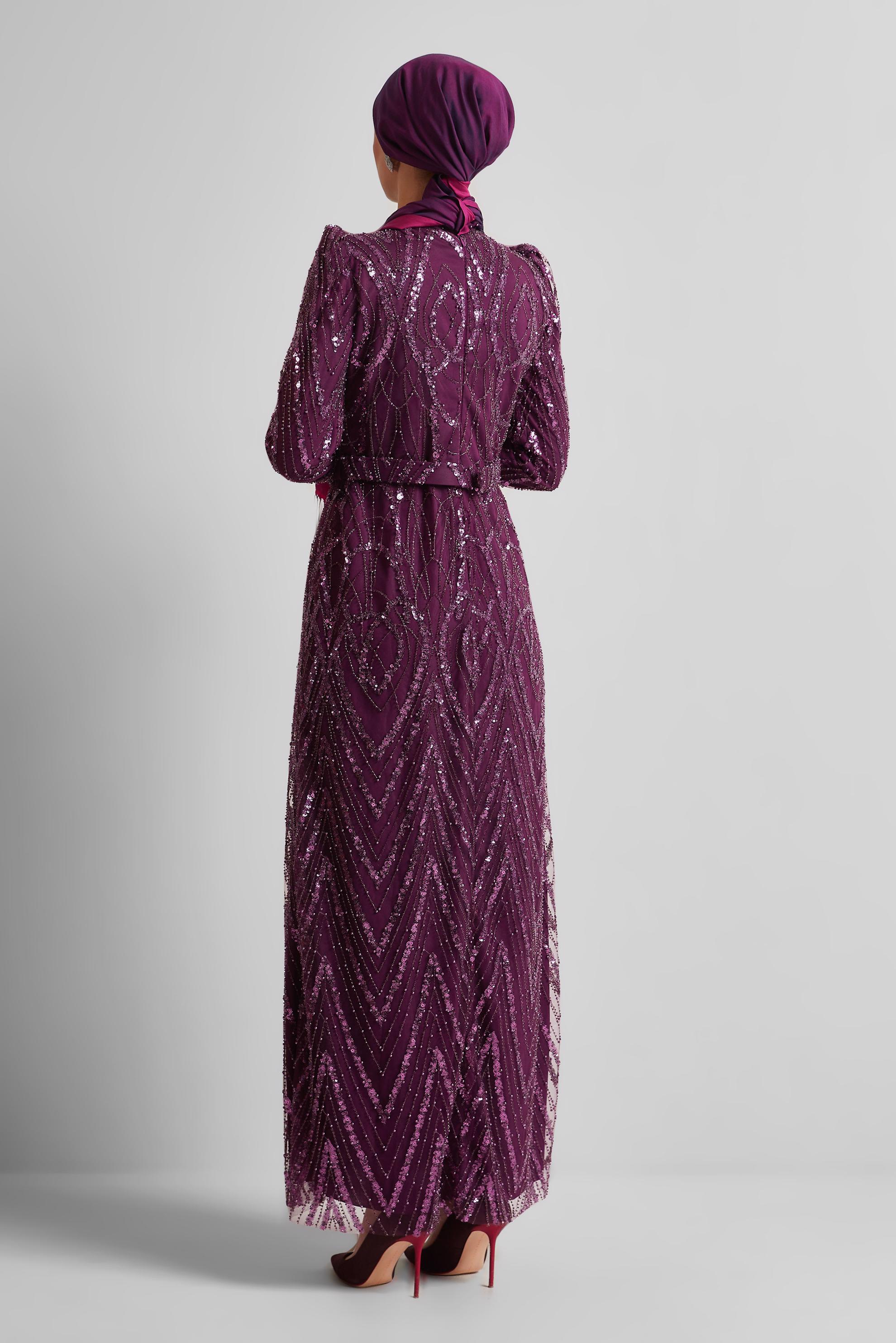 Tesettür giyim MÜRDÜM PAYETLİ ABİYE ELBİSE 50508