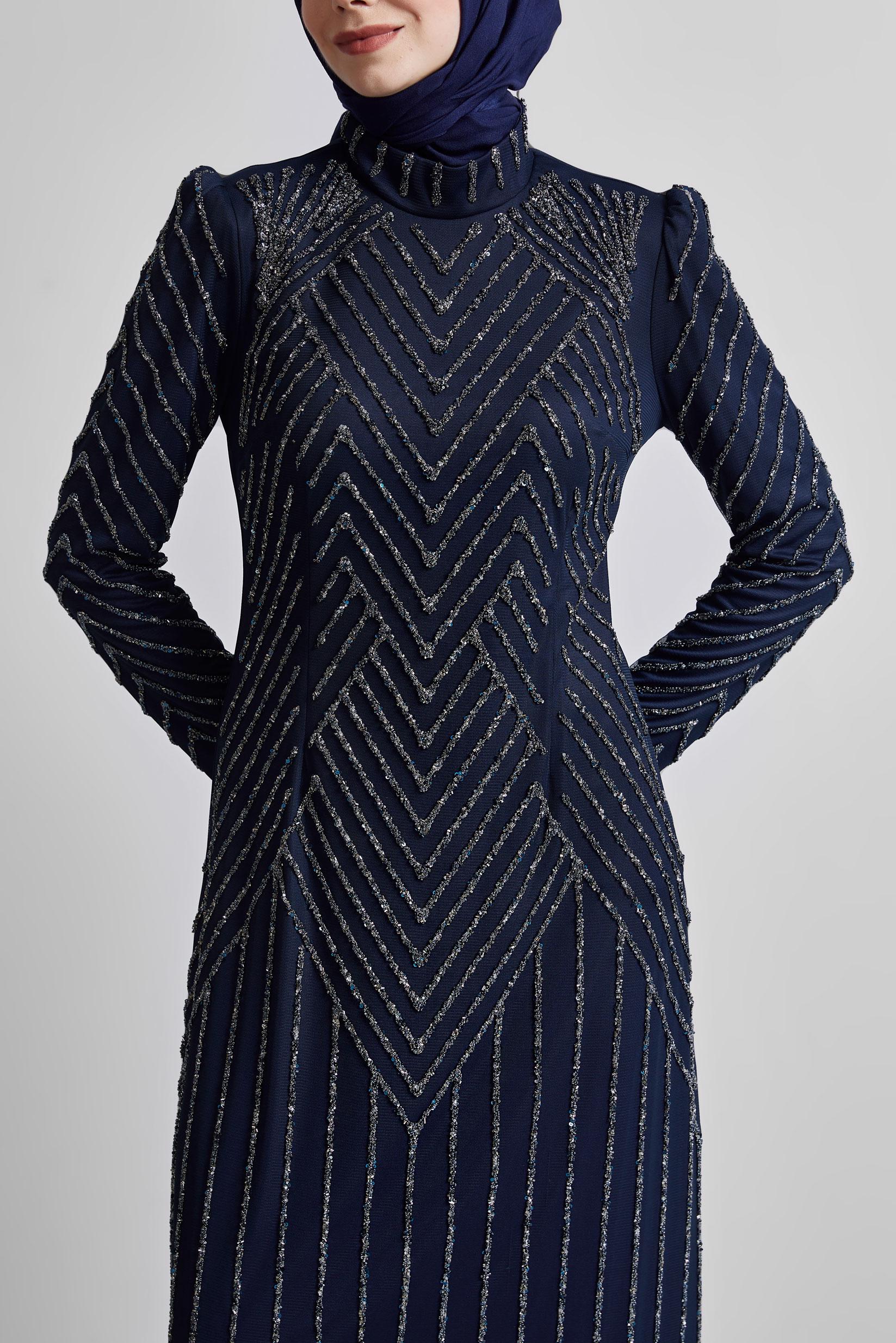 Tesettür giyim LACİVERT TAŞLI ABİYE ELBİSE 50509