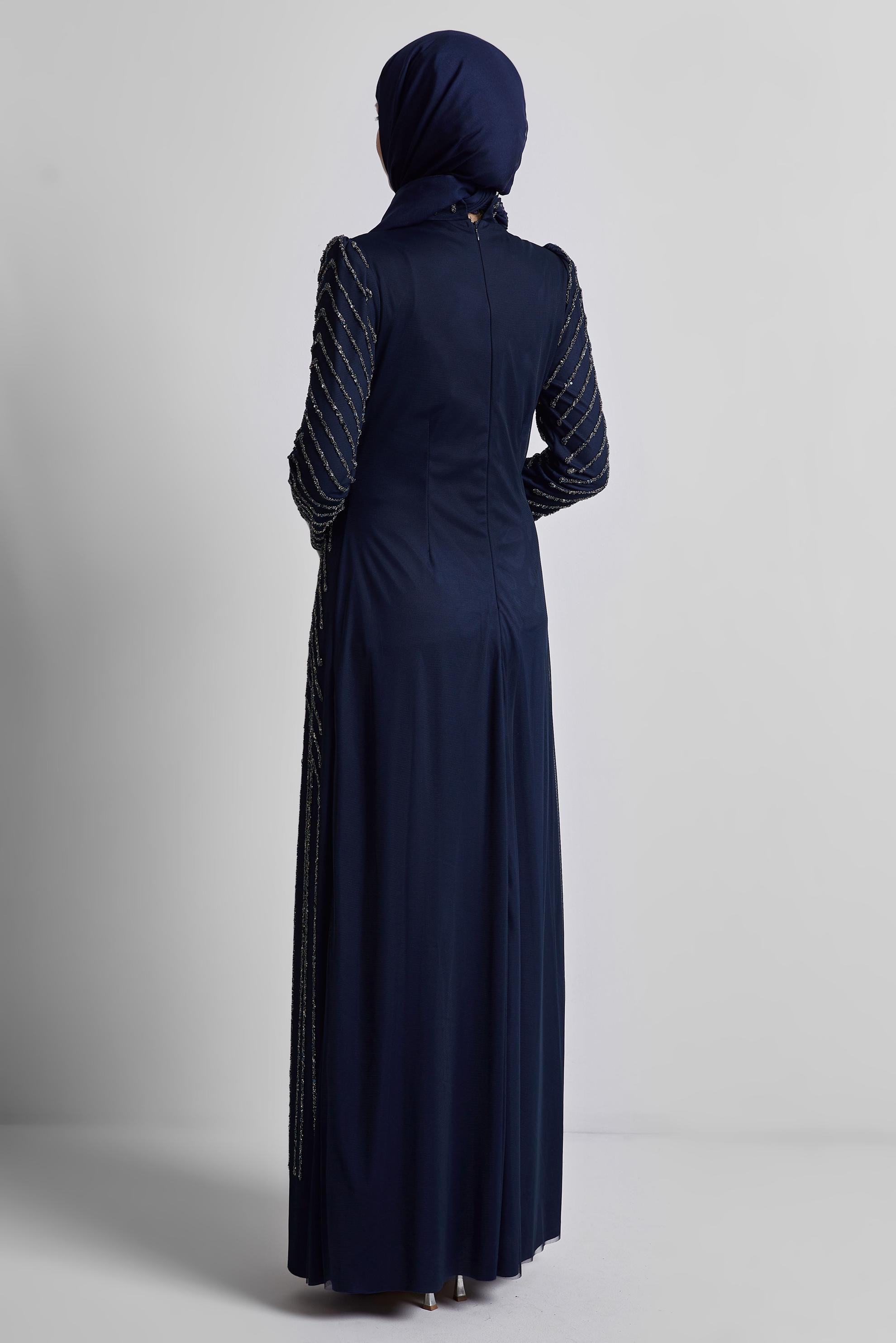 Tesettür giyim LACİVERT TAŞLI ABİYE ELBİSE 50509