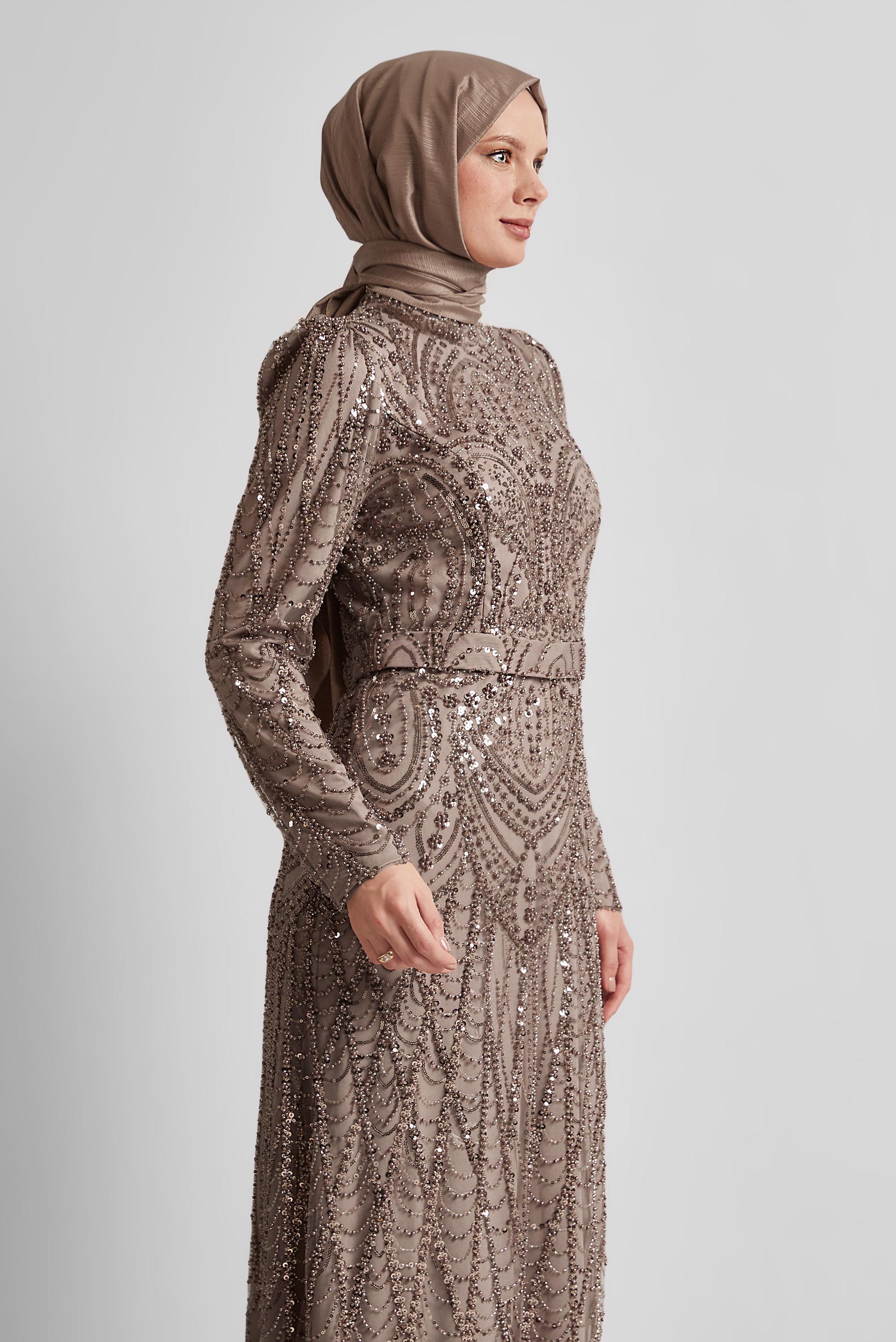Tesettür giyim BAKIR / BRONZ PAYETLİ ABİYE ELBİSE 50512