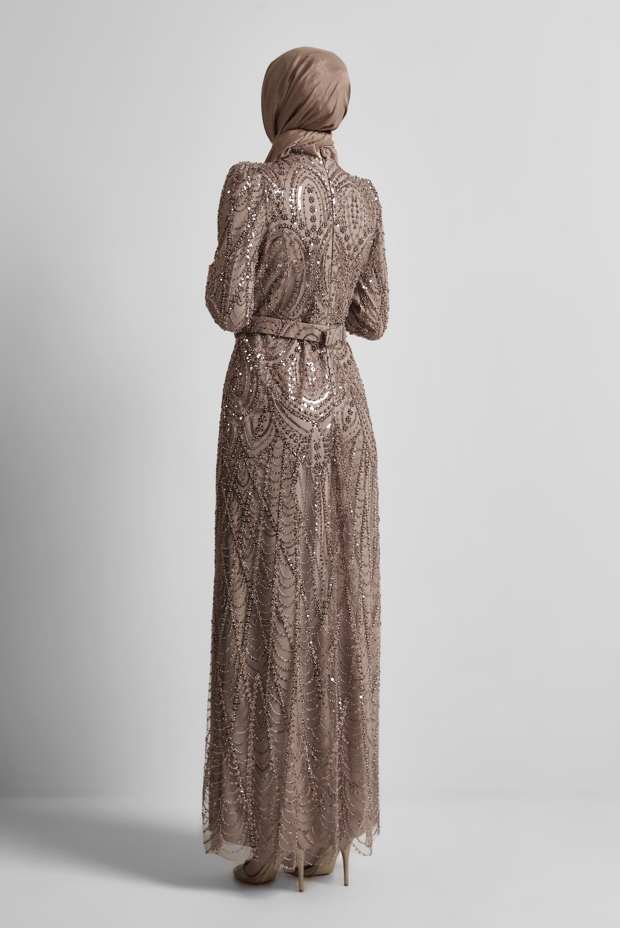Tesettür giyim BAKIR / BRONZ PAYETLİ ABİYE ELBİSE 50512