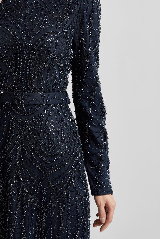 Tesettür giyim LACİVERT PAYETLİ ABİYE ELBİSE 50512 - ALVİNA