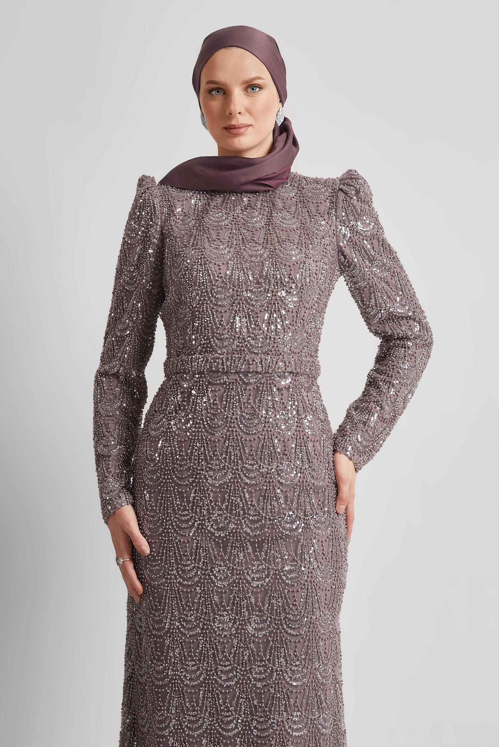 Hijab clothing COPPER / BRONZE BEAD EMBROIDERED EVENING DRESS 50513