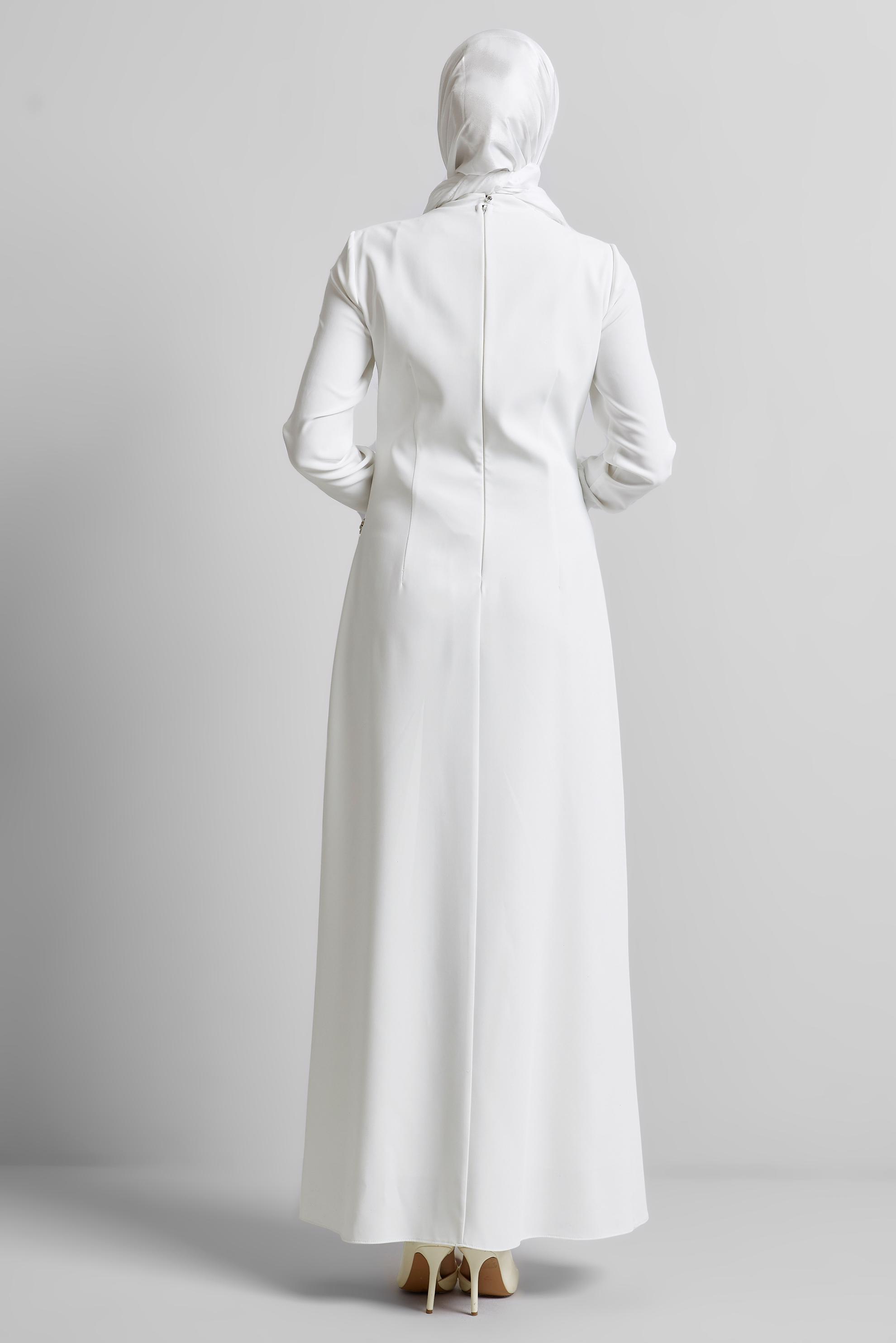 Tesettür giyim BEYAZ TAŞ DETAYLI ABİYE ELBİSE 50515