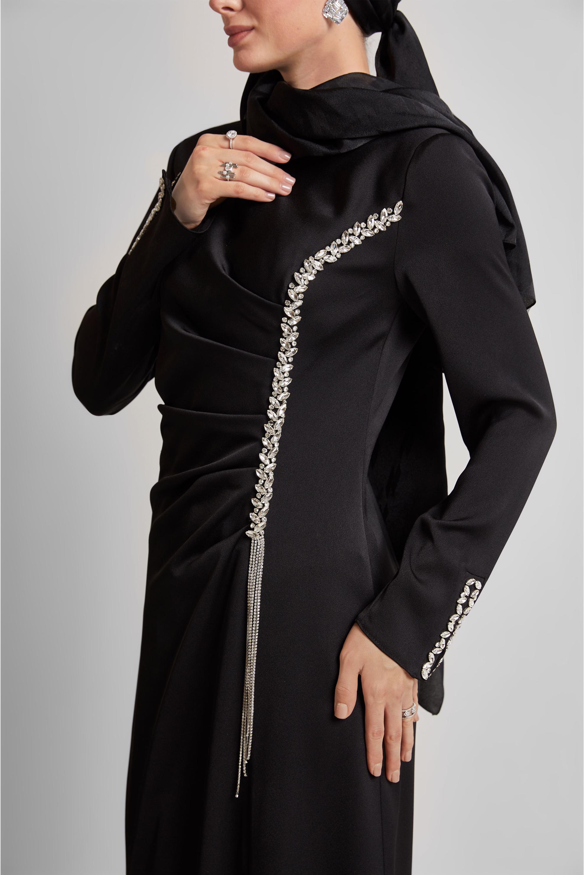 Hijab clothing BLACK SATIN EVENING DRESS 50516