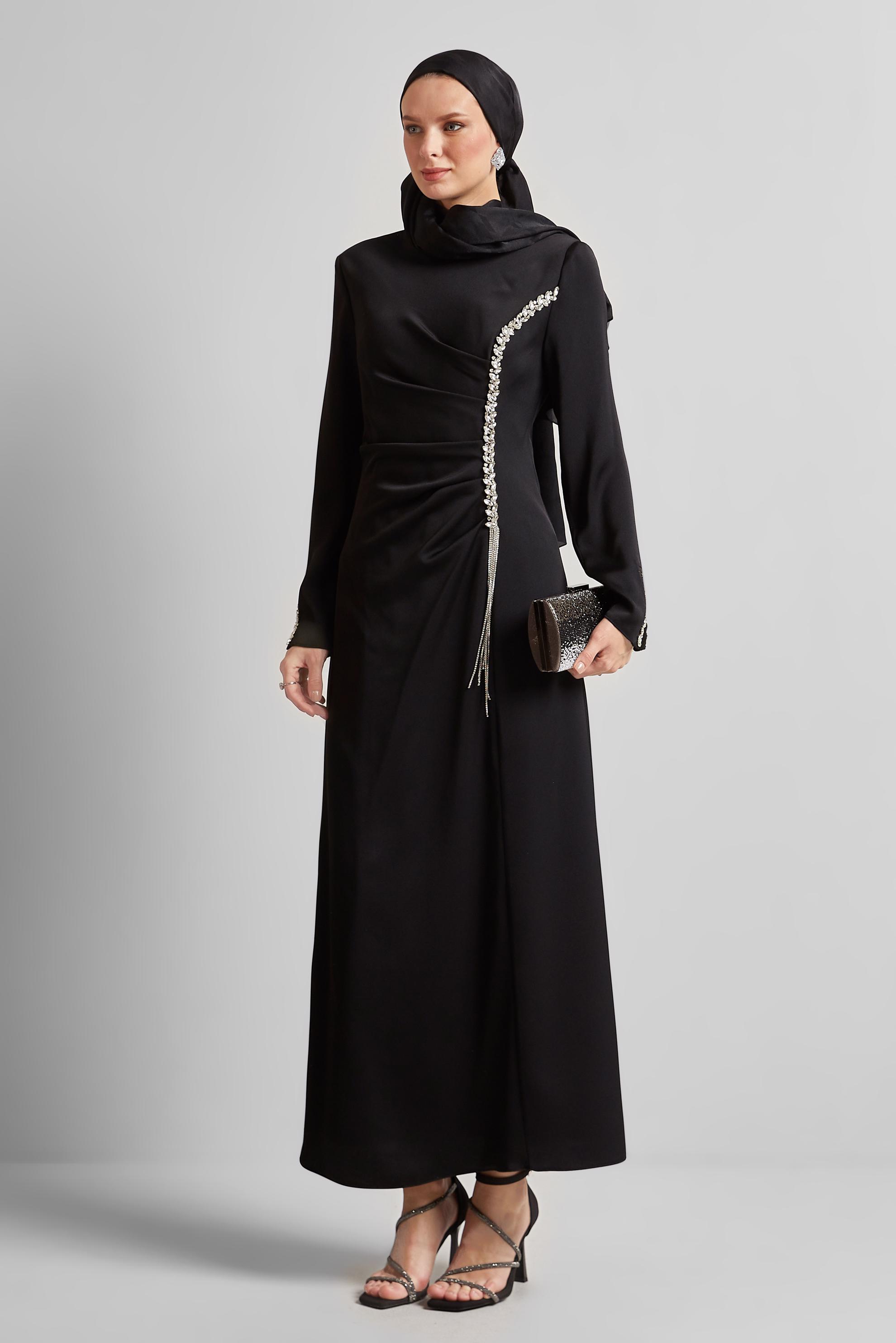 Hijab clothing BLACK SATIN EVENING DRESS 50516
