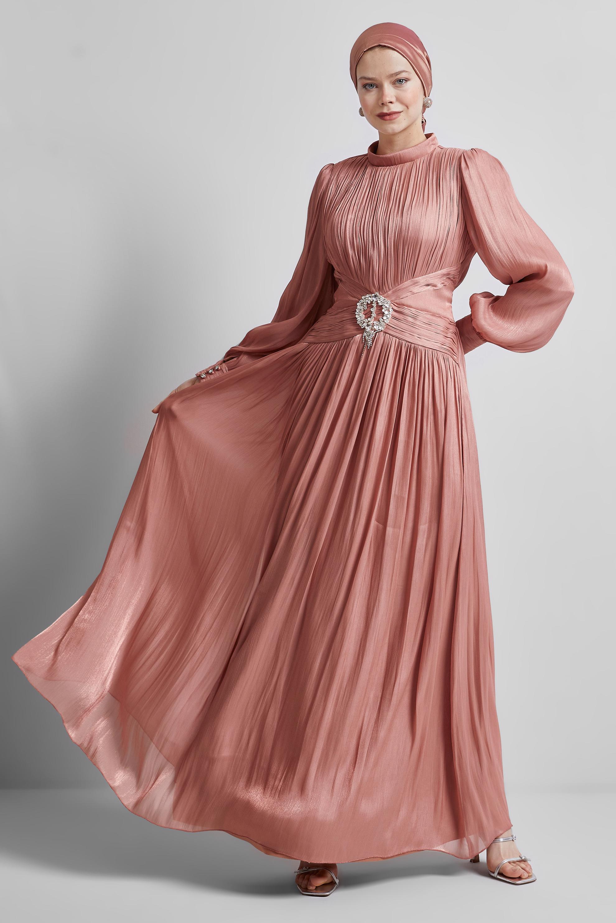 Hijab clothing ORANGE BELTED EVENING DRESS 50519