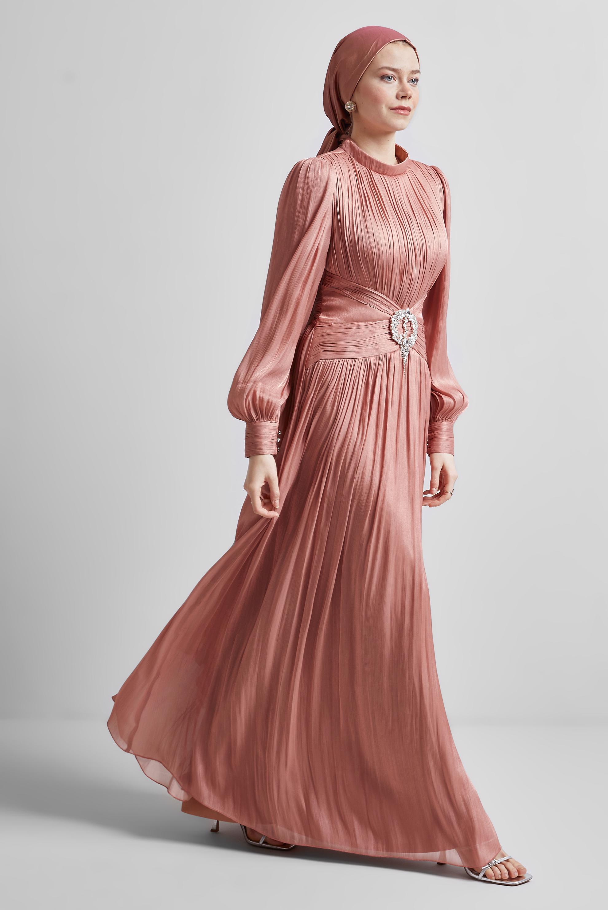 Hijab clothing ORANGE BELTED EVENING DRESS 50519