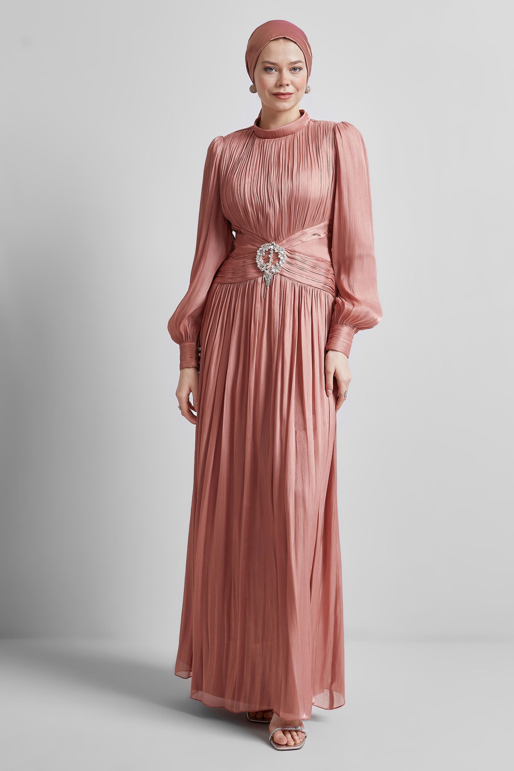 Hijab clothing ORANGE BELTED EVENING DRESS 50519