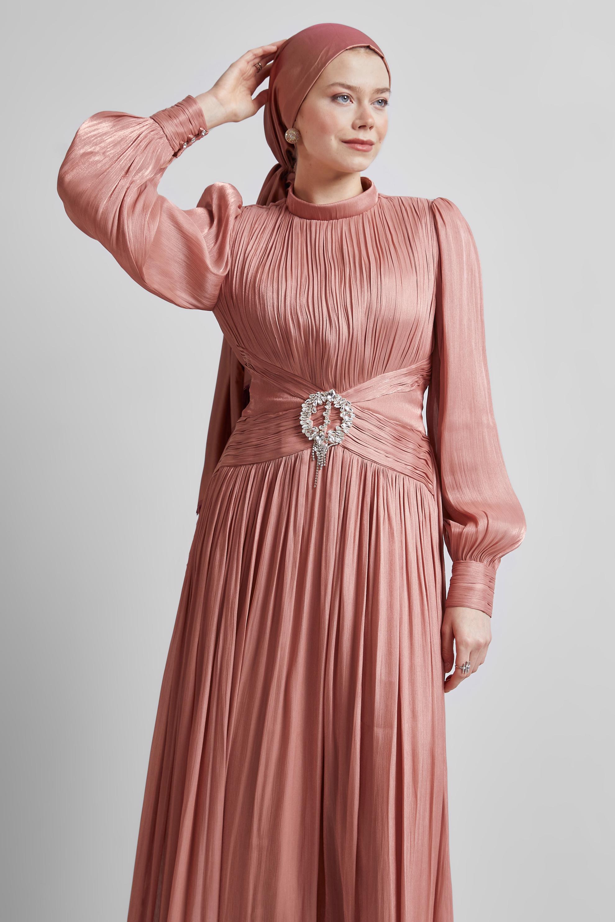 Hijab clothing ORANGE BELTED EVENING DRESS 50519