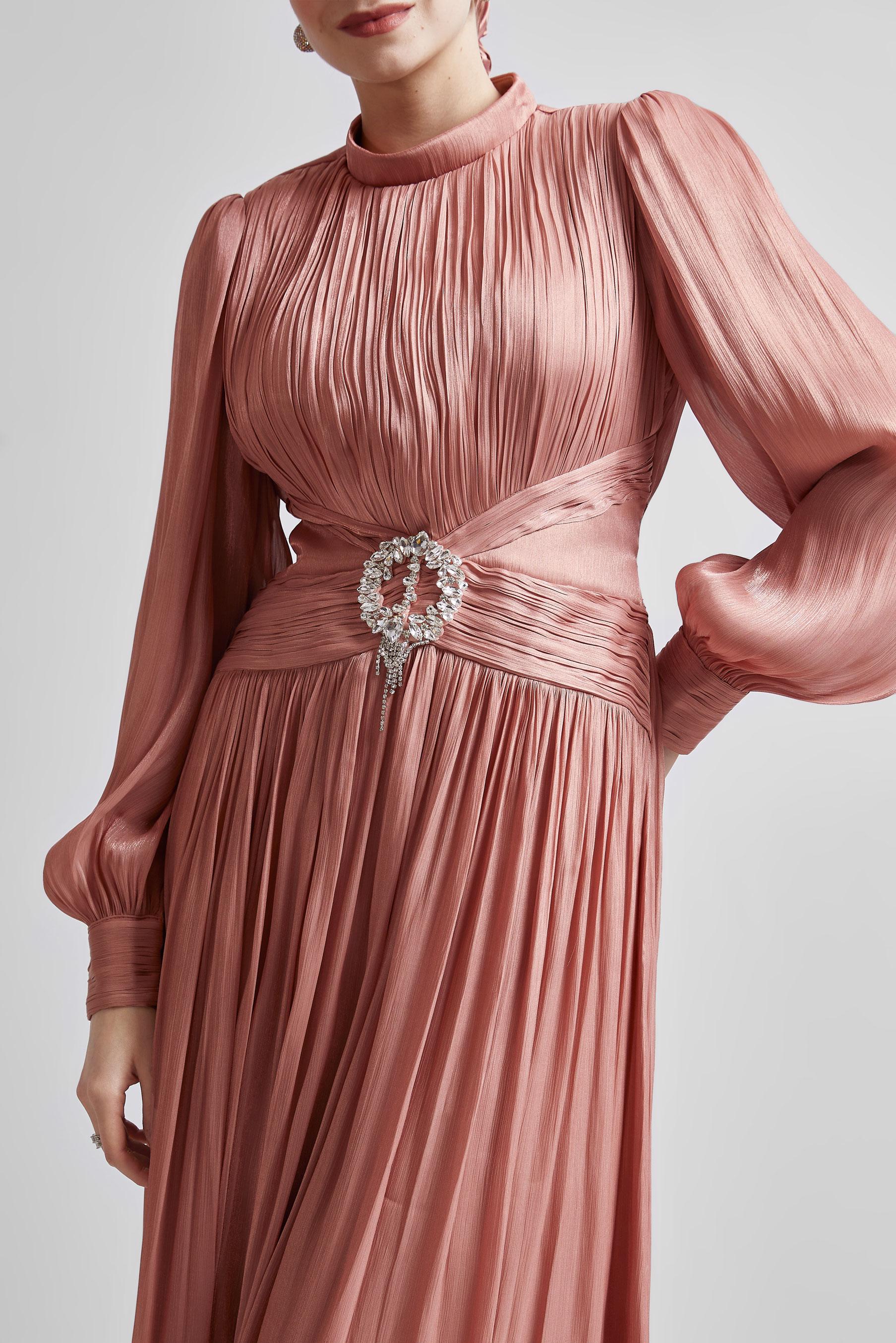 Hijab clothing ORANGE BELTED EVENING DRESS 50519