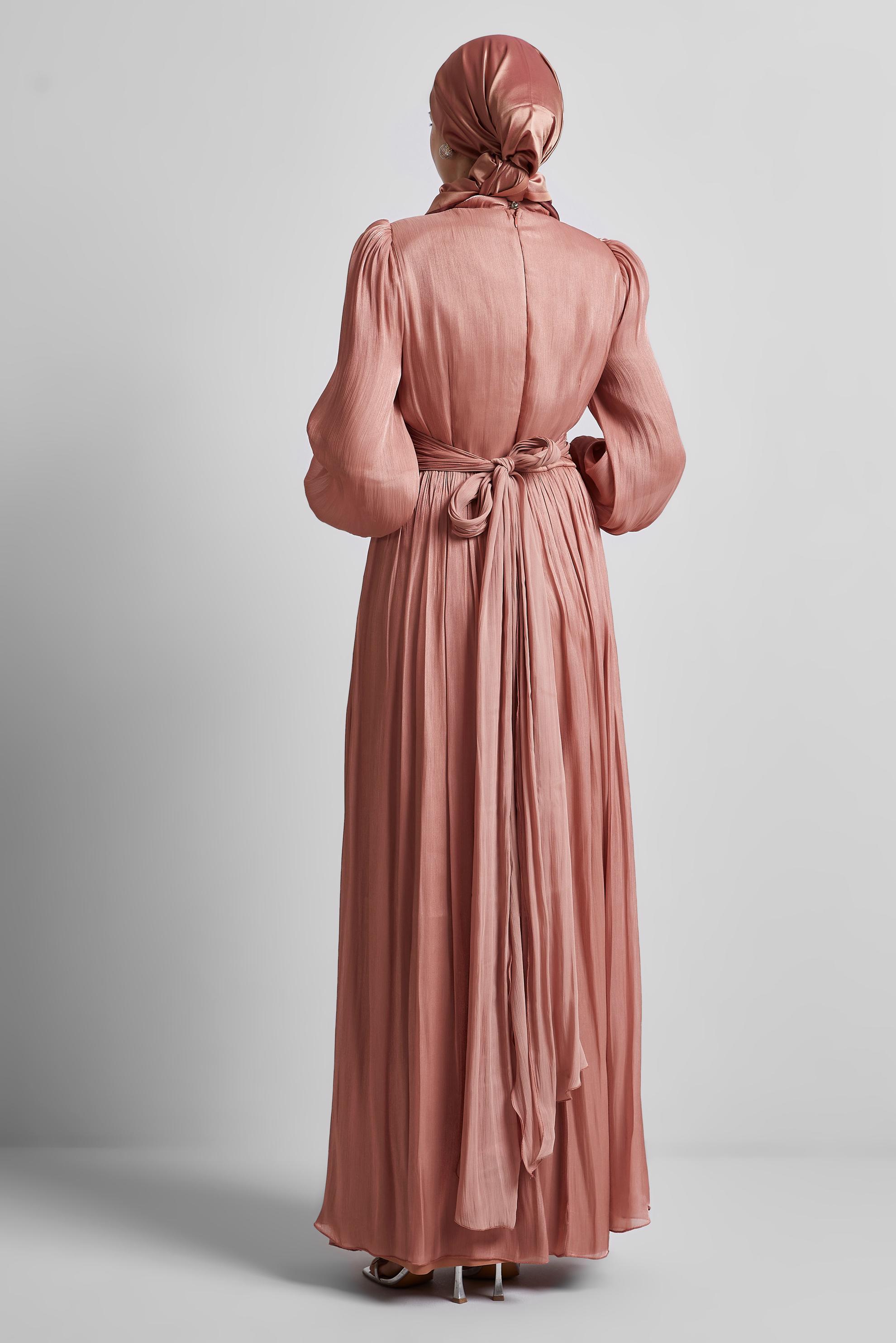 Hijab clothing ORANGE BELTED EVENING DRESS 50519