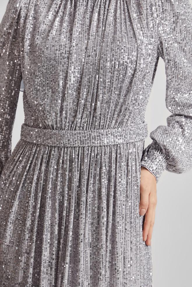 Tesettür giyim GÜMÜŞ PUL PAYETLİ ABİYE ELBİSE 50521 - ALVİNA