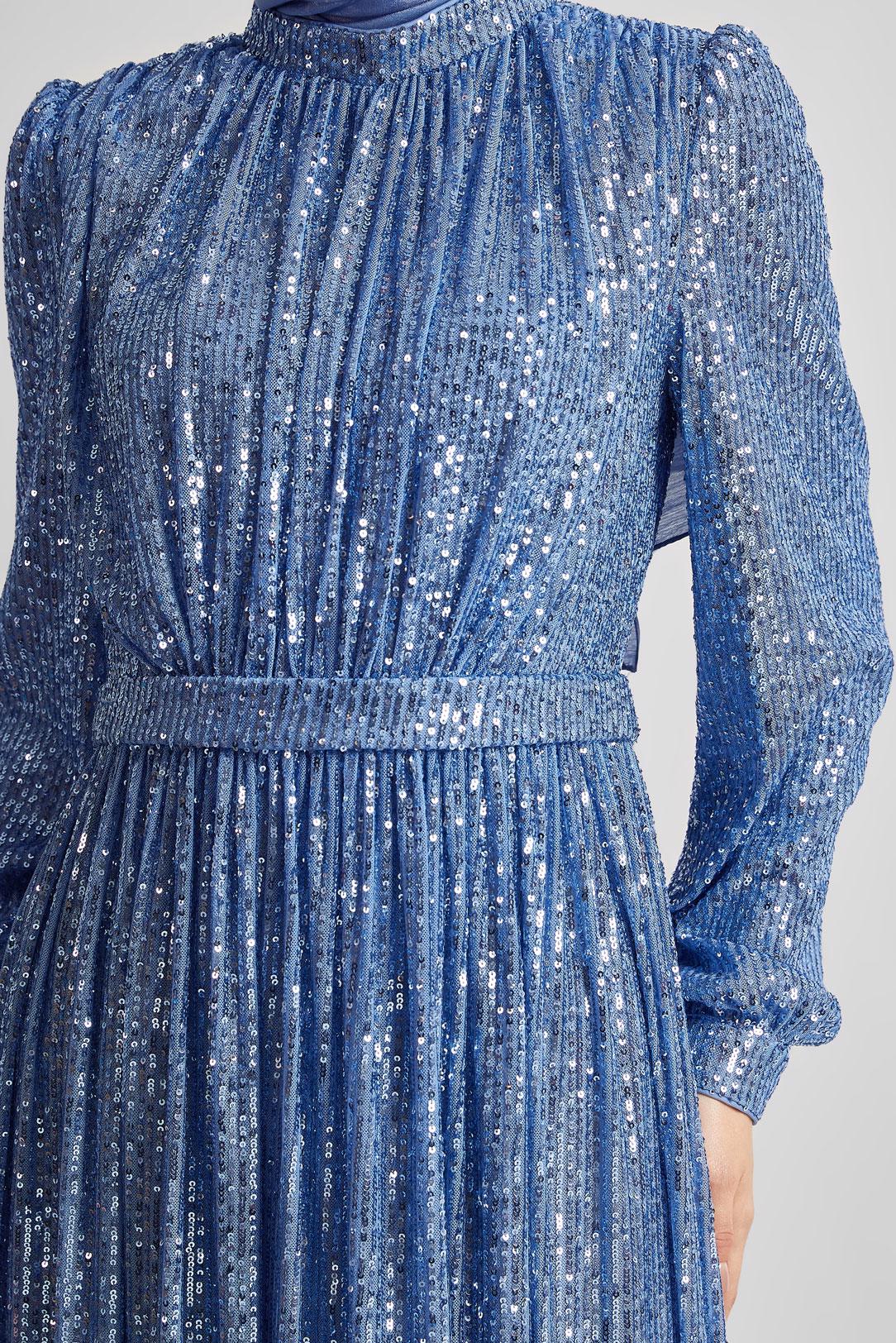 Tesettür giyim LACİVERT PUL PAYETLİ ABİYE ELBİSE 50521