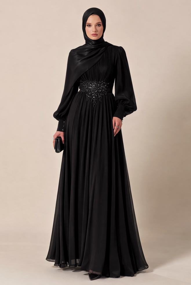 Hijab clothing BLACK 50523 LORA ABİYE ELBİSE 38-46 TEK40 - ALVİNA