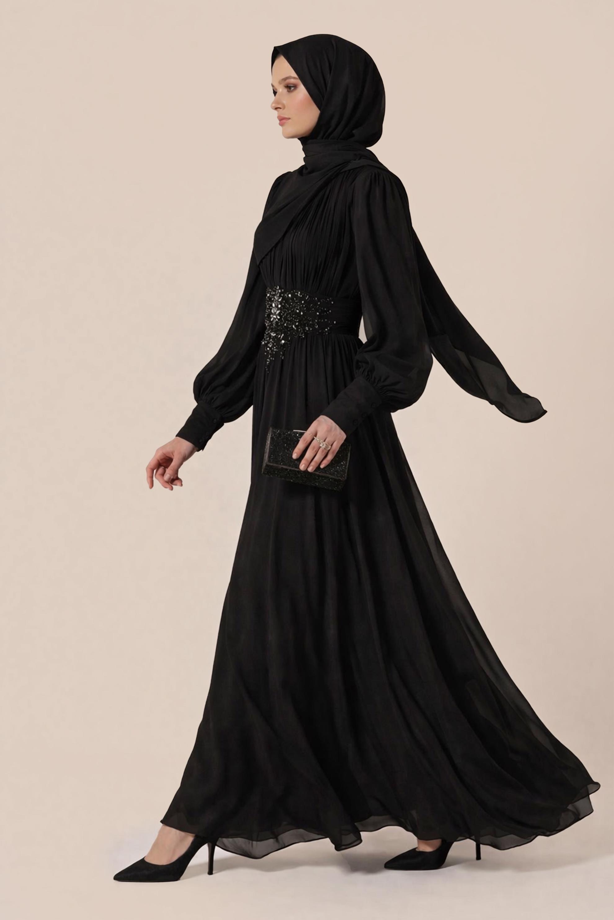 Hijab clothing BLACK 50523 LORA ABİYE ELBİSE 38-46 TEK40