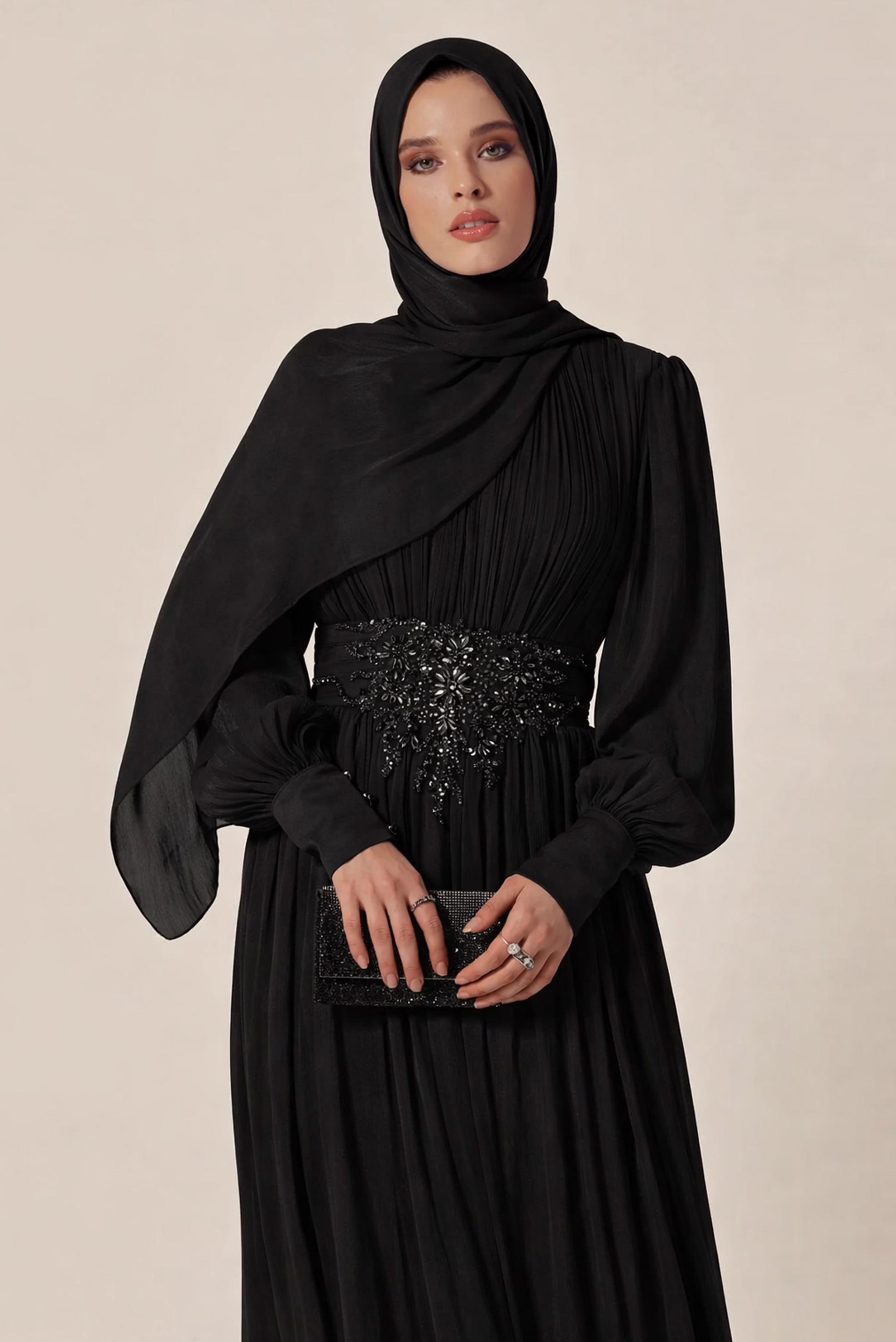 Hijab clothing BLACK 50523 LORA ABİYE ELBİSE 38-46 TEK40