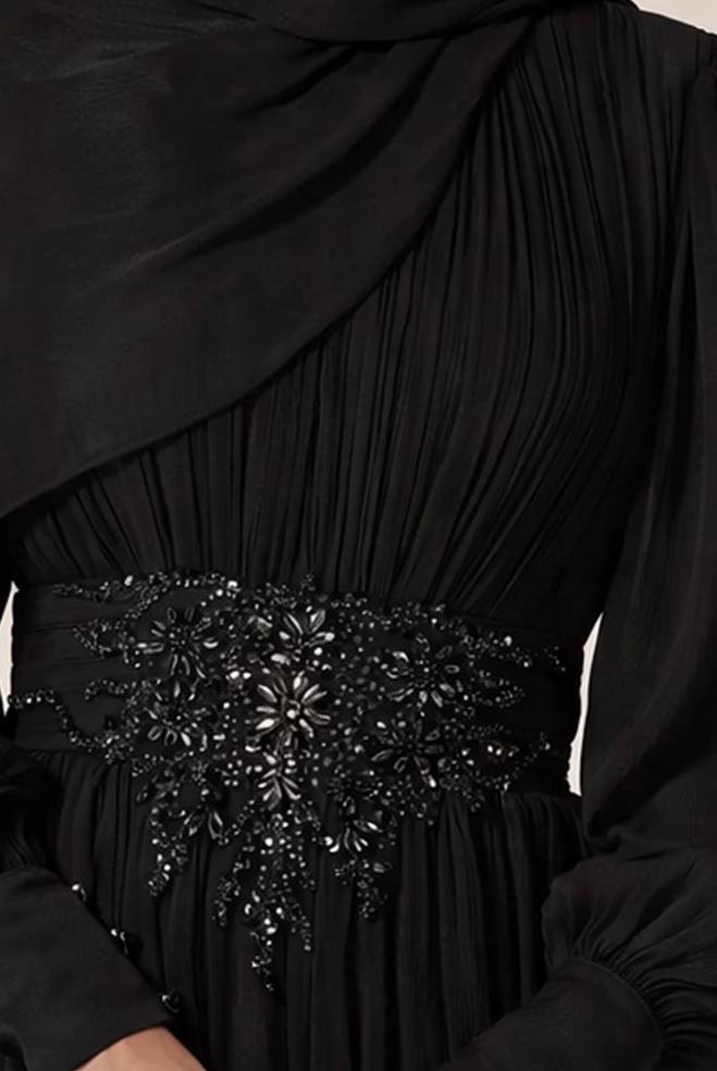 Hijab clothing BLACK 50523 LORA ABİYE ELBİSE 38-46 TEK40 - ALVİNA