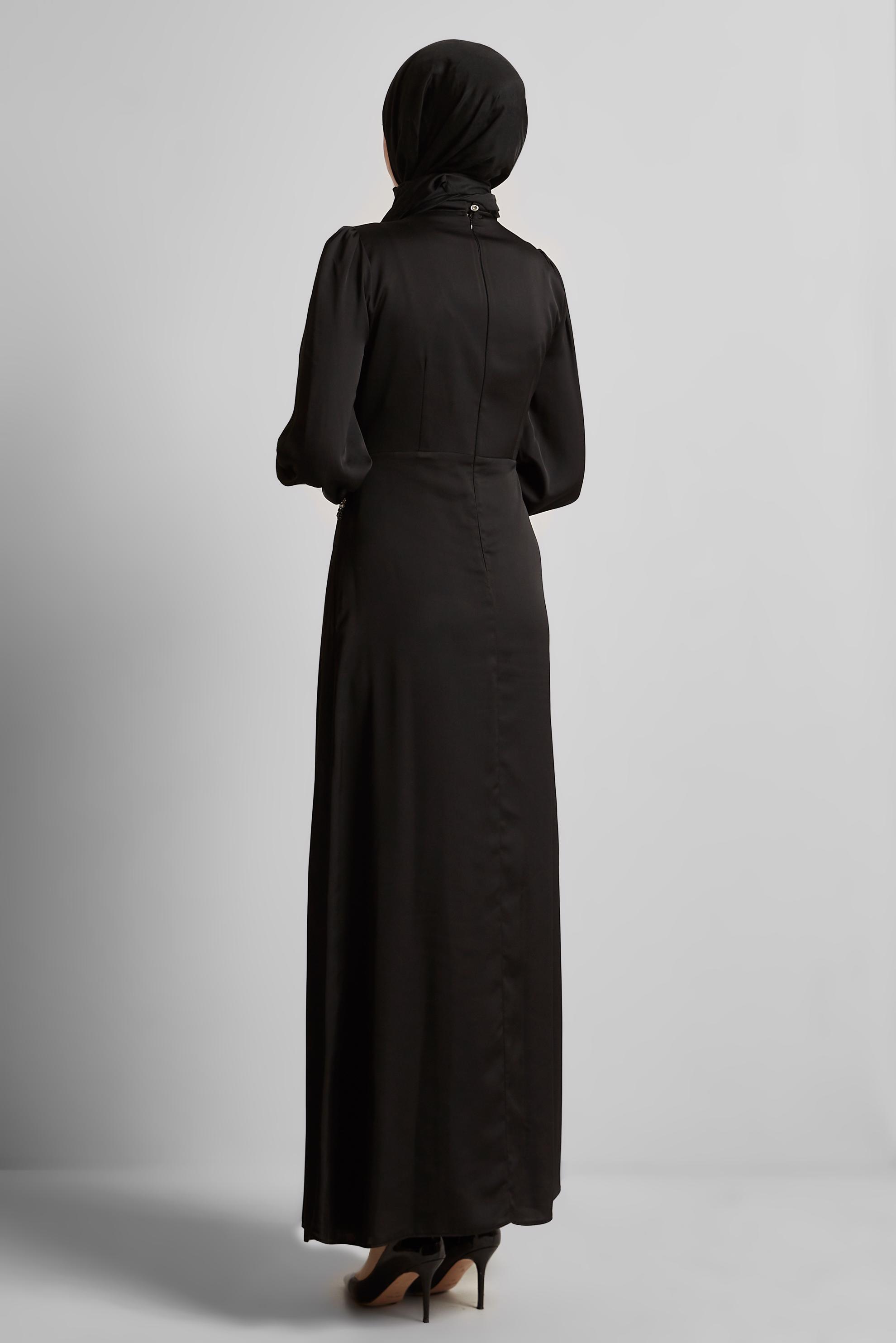 Tesettür giyim SİYAH TAŞLI SATEN ABİYE ELBİSE 50524