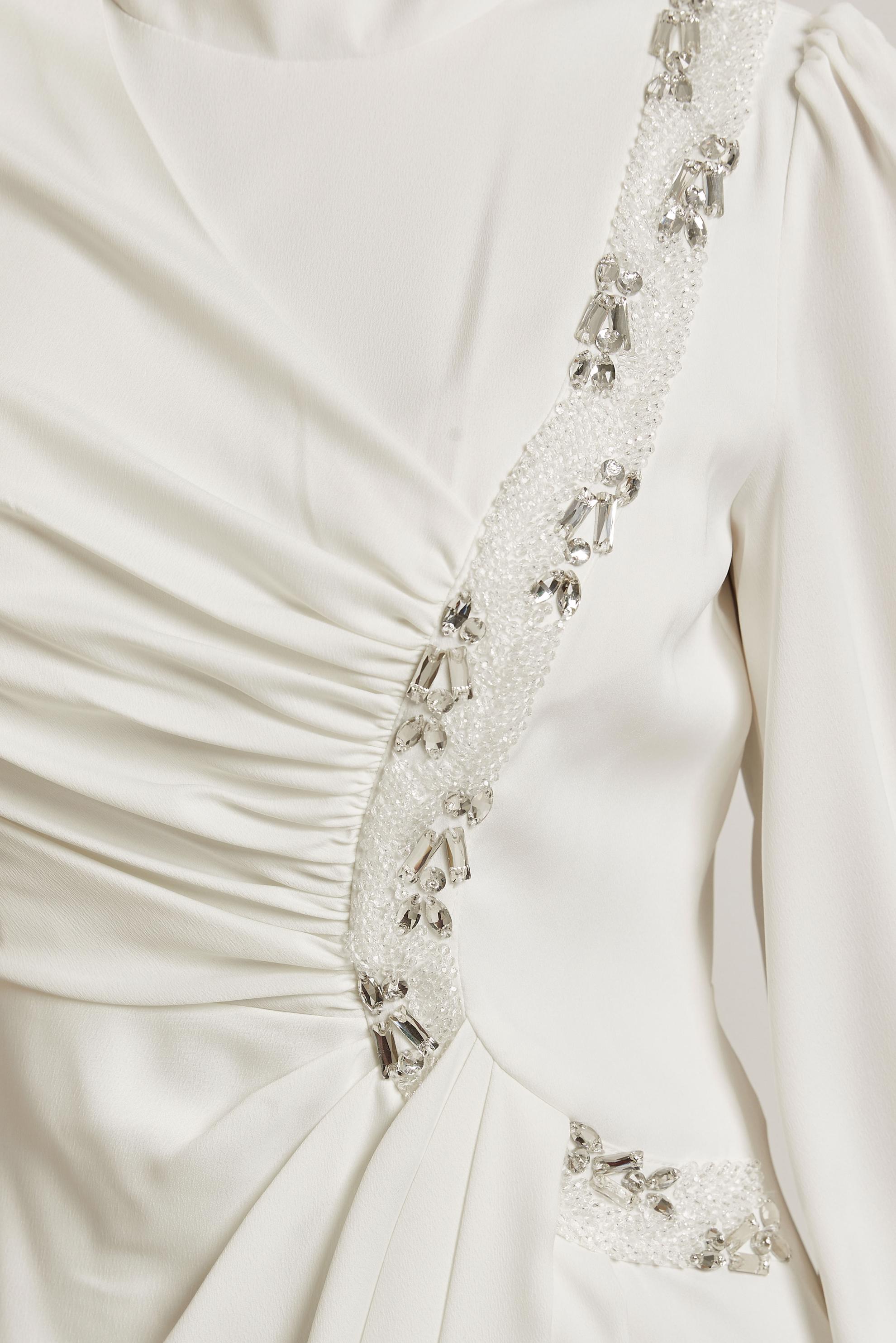 Tesettür giyim BEYAZ TAŞLI SATEN ABİYE ELBİSE 50524