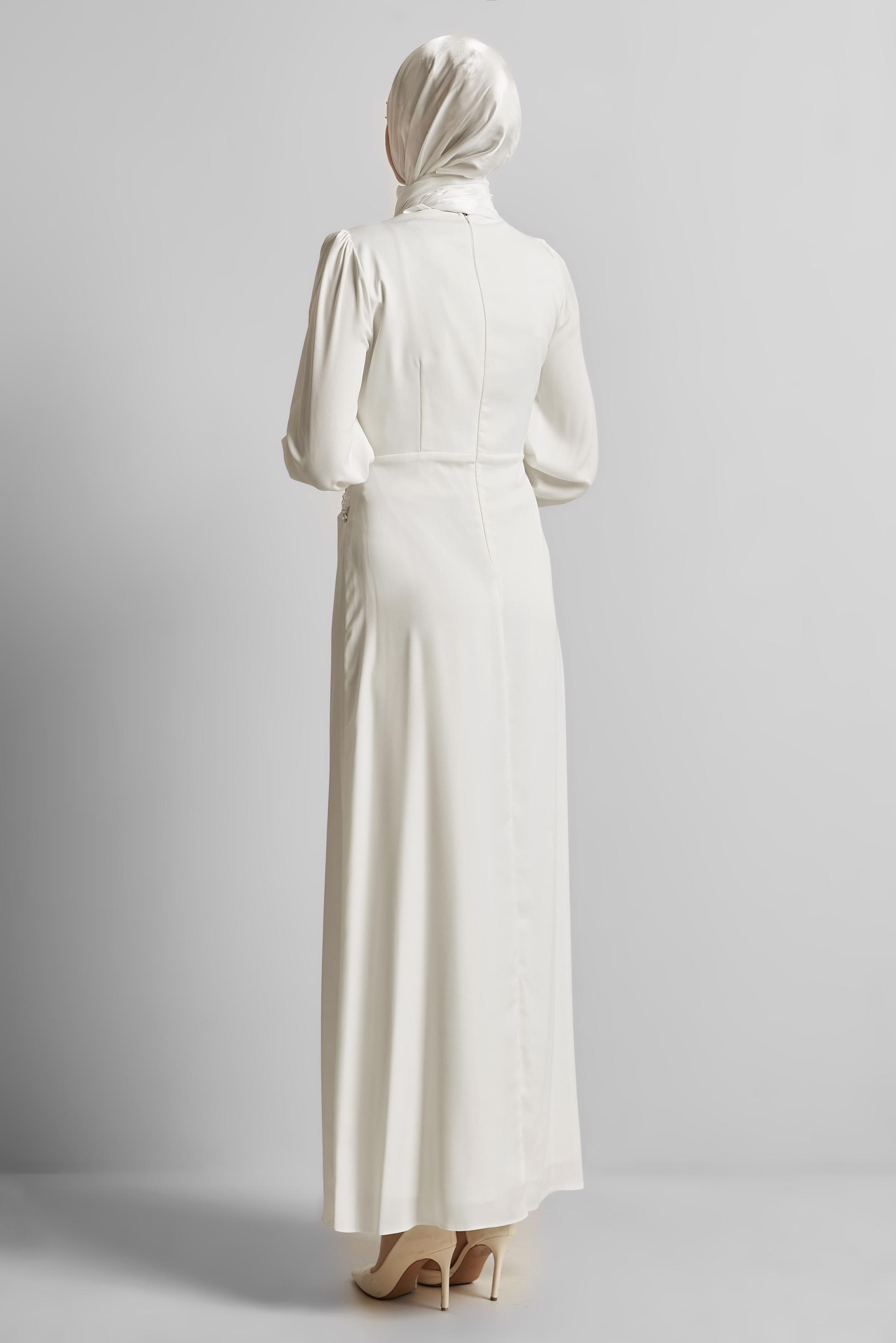 Tesettür giyim BEYAZ TAŞLI SATEN ABİYE ELBİSE 50524