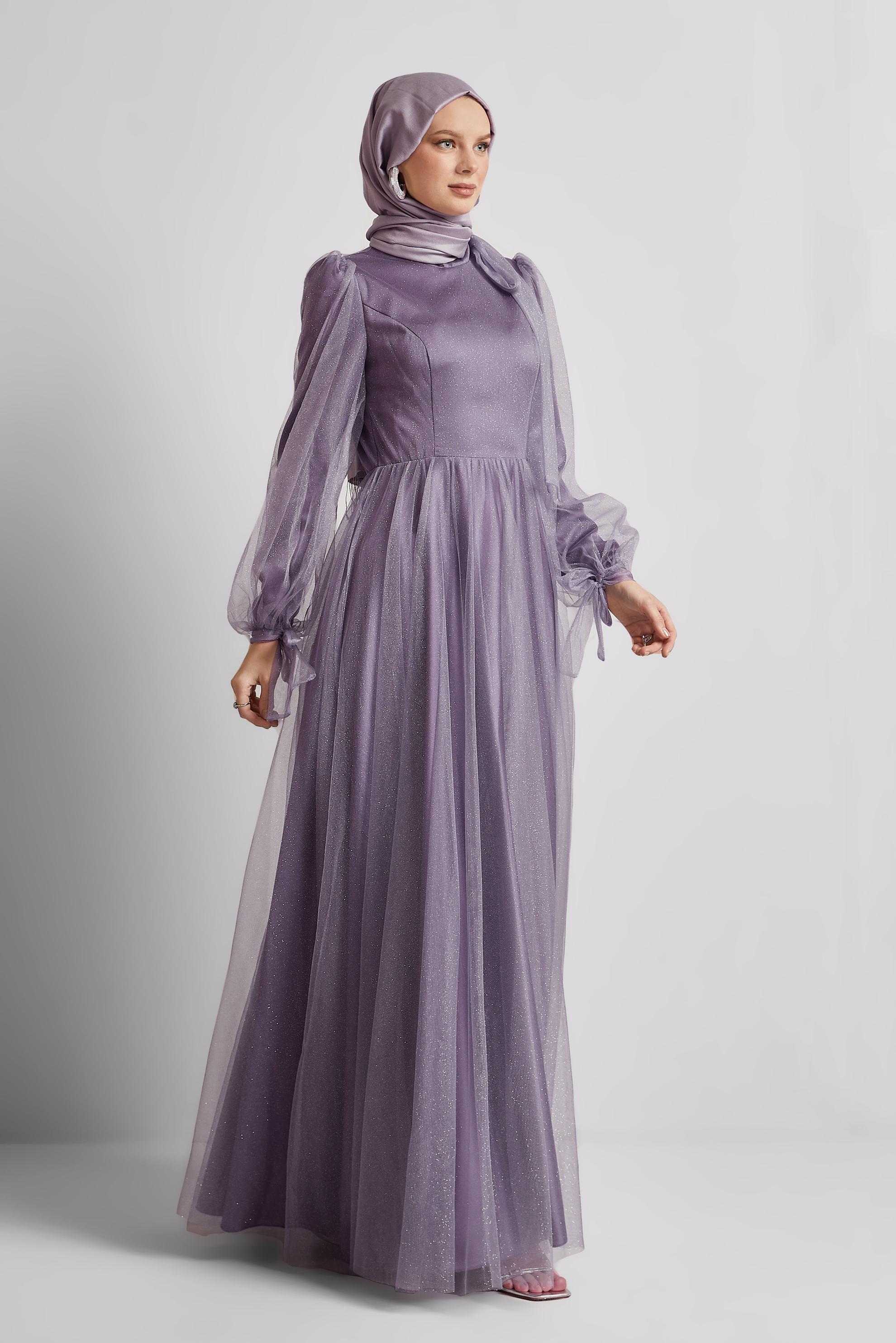 Hijab clothing PURPLE GLITTER TULLE EVENING DRESS 50525