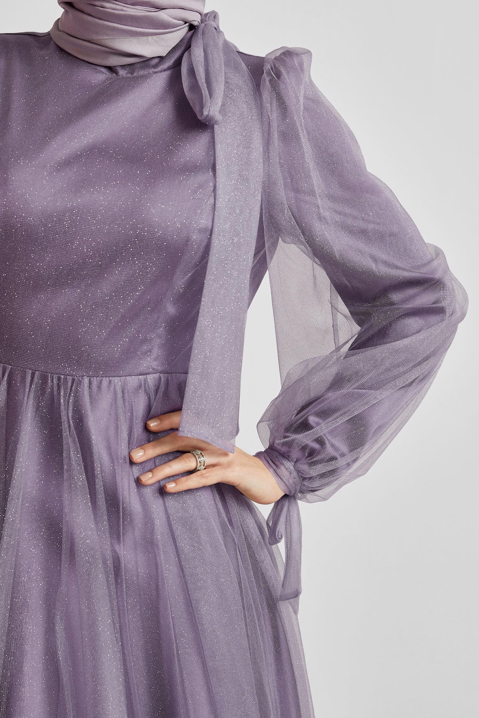 Hijab clothing PURPLE GLITTER TULLE EVENING DRESS 50525