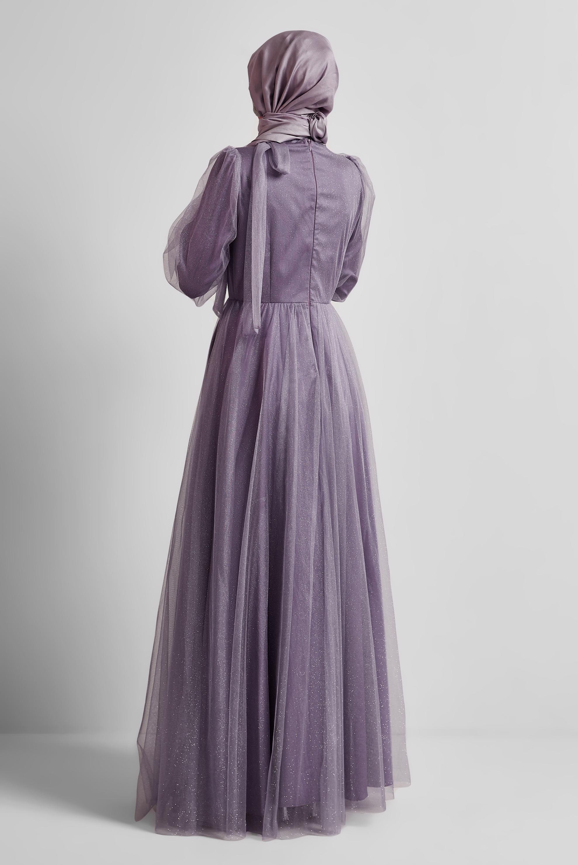 Hijab clothing PURPLE GLITTER TULLE EVENING DRESS 50525