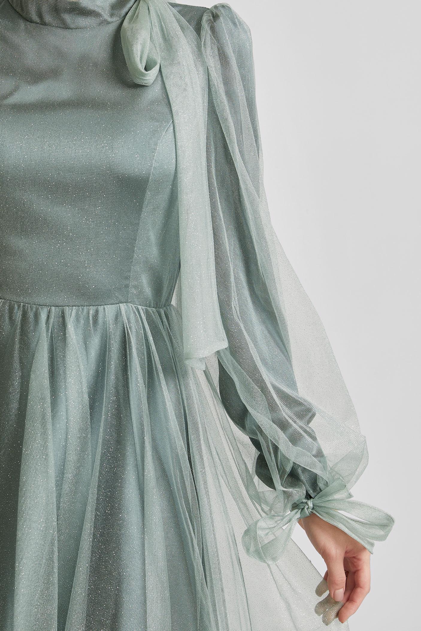 Hijab clothing GREEN GLITTER TULLE EVENING DRESS 50525