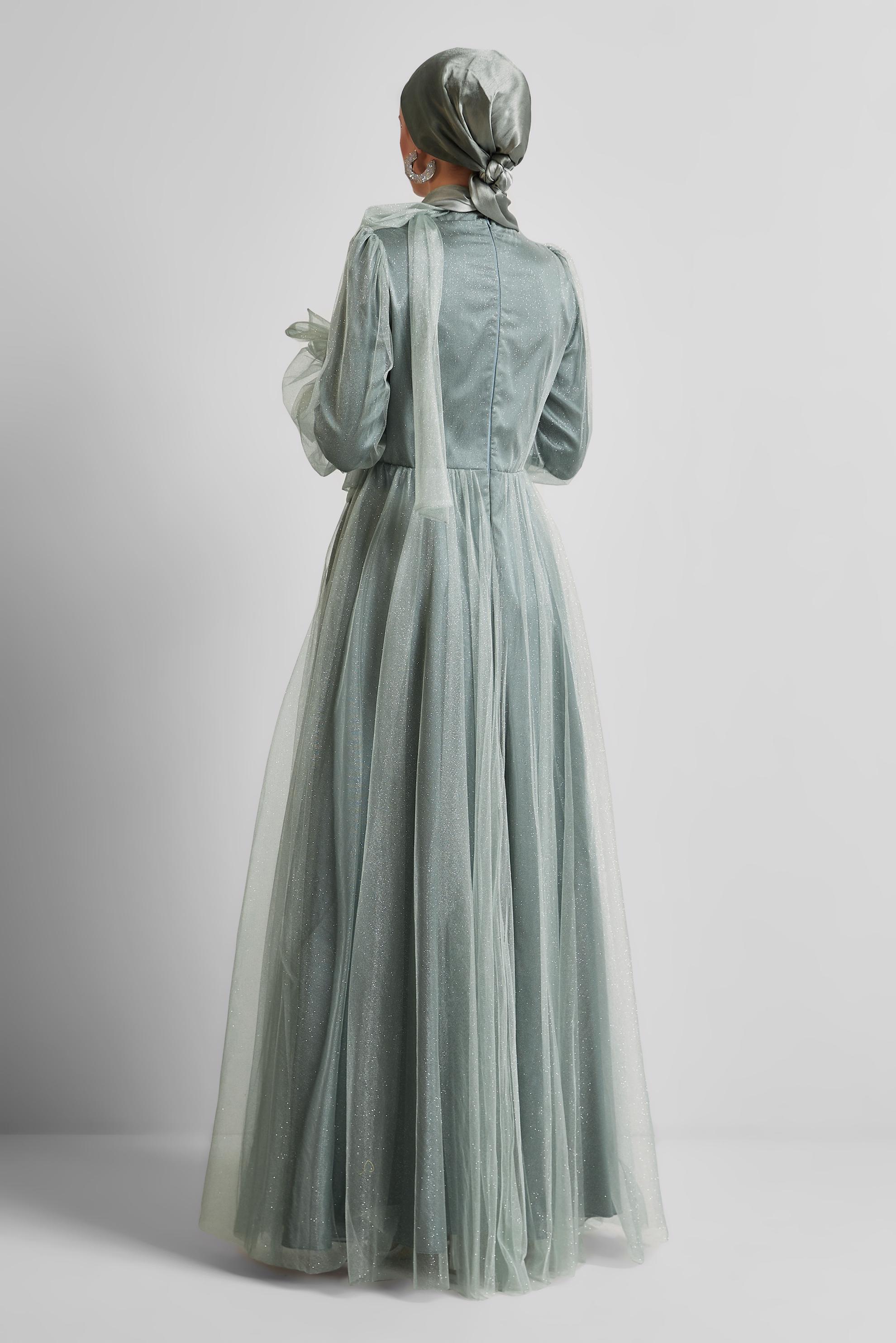 Hijab clothing GREEN GLITTER TULLE EVENING DRESS 50525