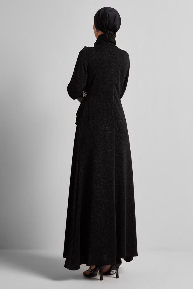 Tesettür giyim SİYAH SİMLİ ABİYE ELBİSE 50526 - ALVİNA