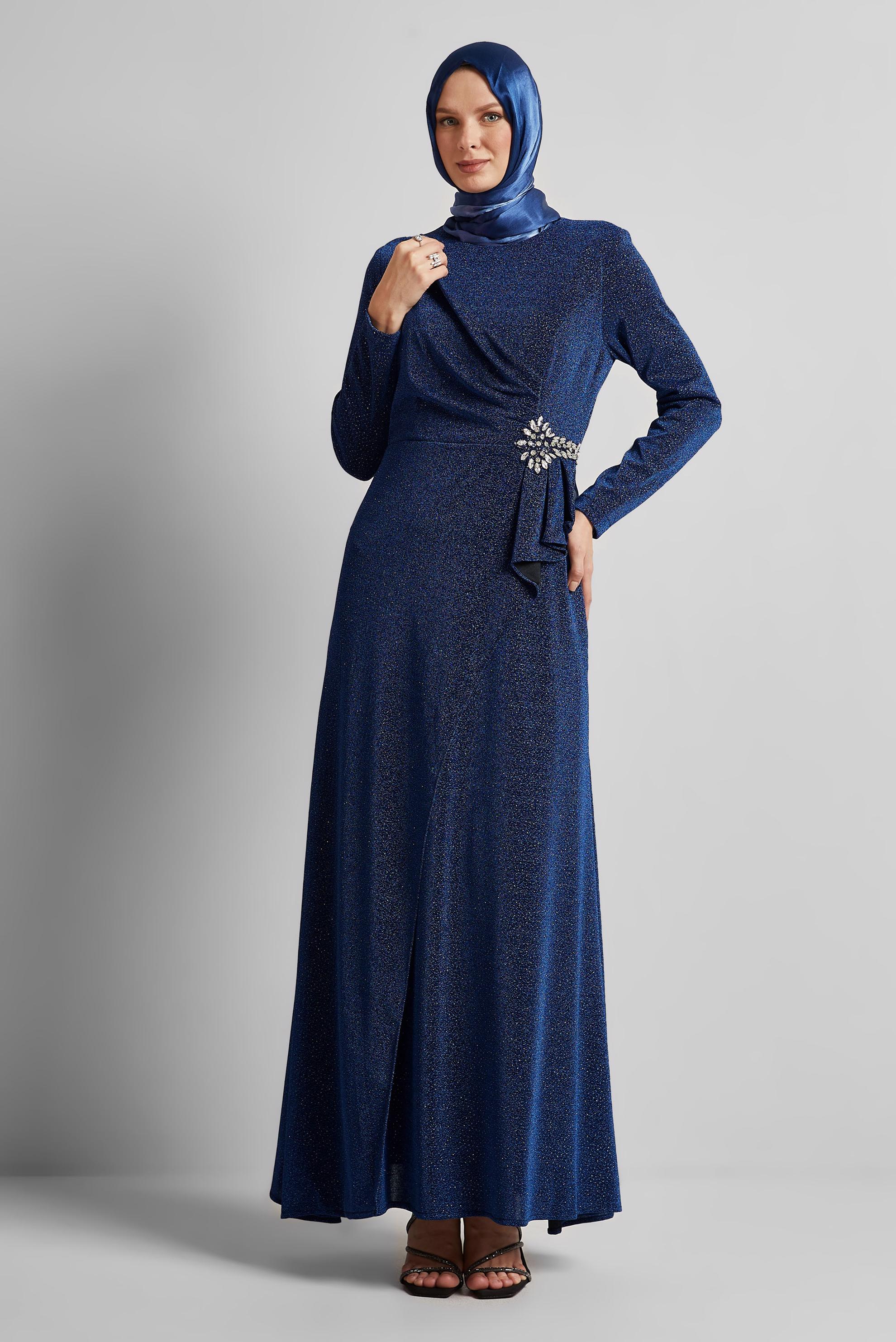 Hijab clothing NAVY BLUE SILVERY EVENING DRESS 50526