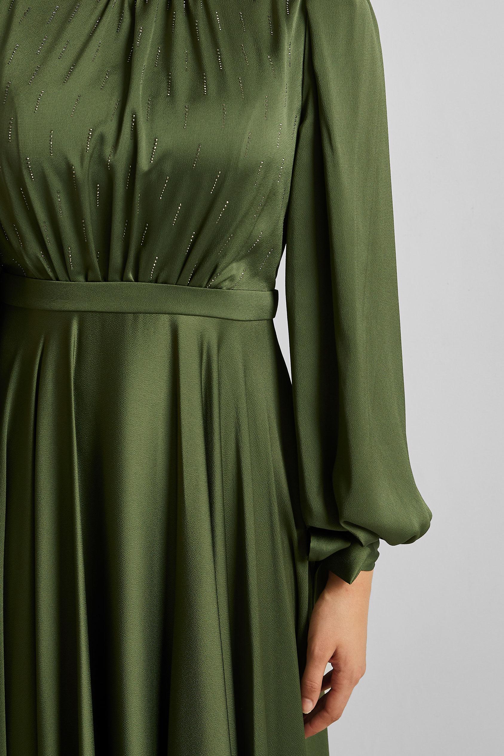 Tesettür giyim HAKİ SATEN ABİYE ELBİSE 50528