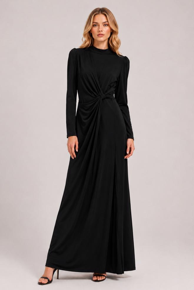Vêtements hijab NOIR 50529 CORERA ABİYE ELBİSE 38-44 TEK40 - ALVİNA