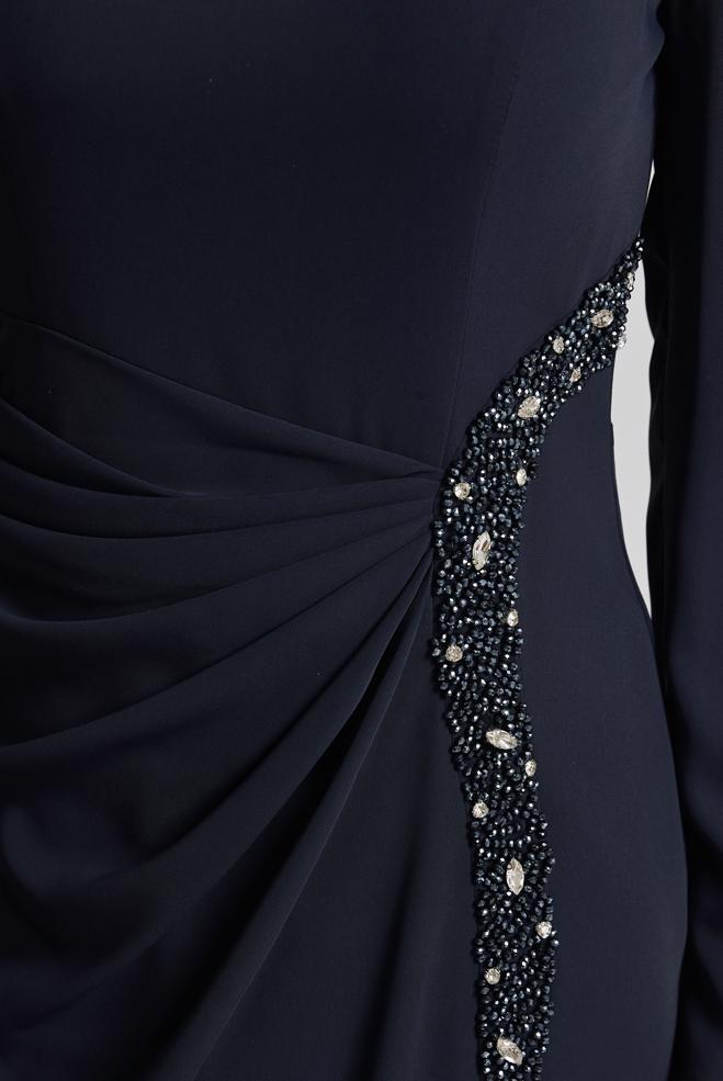 Tesettür giyim LACİVERT TAŞ DETAYLI ABİYE ELBİSE 50531 - ALVİNA