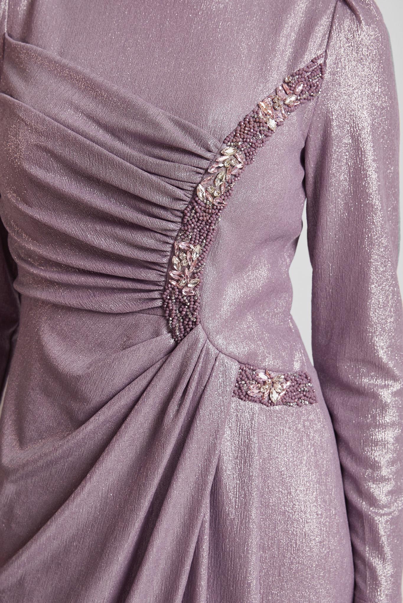 Tesettür giyim MOR TAŞ DETAYLI ABİYE ELBİSE 50532