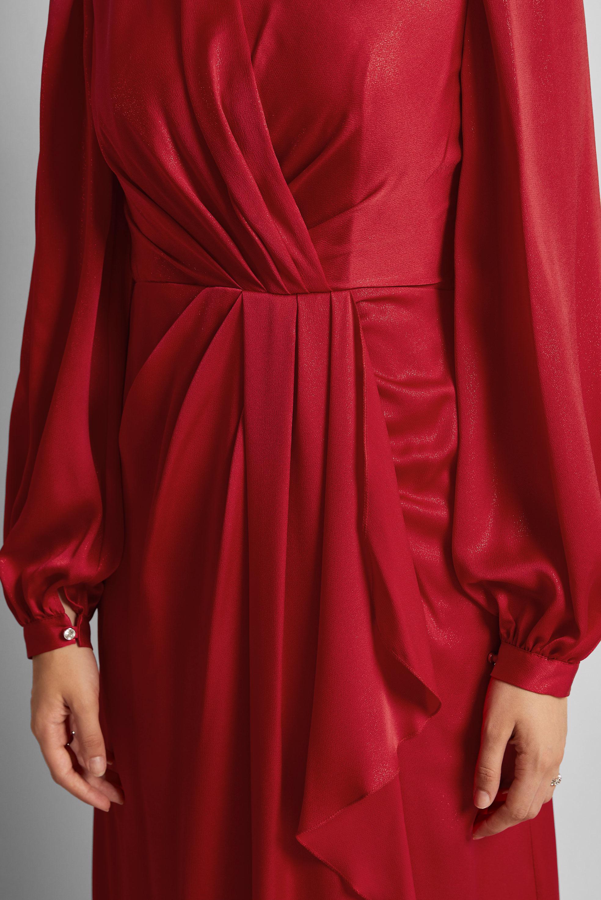 Tesettür giyim KIRMIZI VOLAN DETAYLI ABİYE ELBİSE 50533