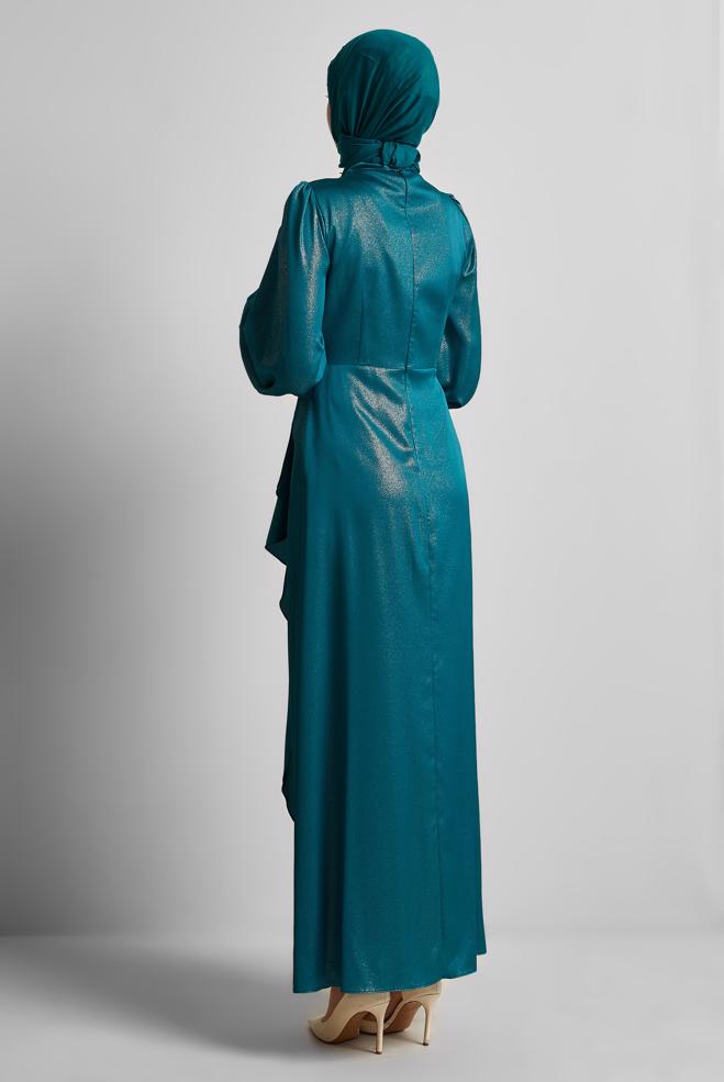 Vêtements hijab BLEU ROBE DE SOIRÉE DÉTAILLÉE À VOLANTS 50533 - ALVİNA