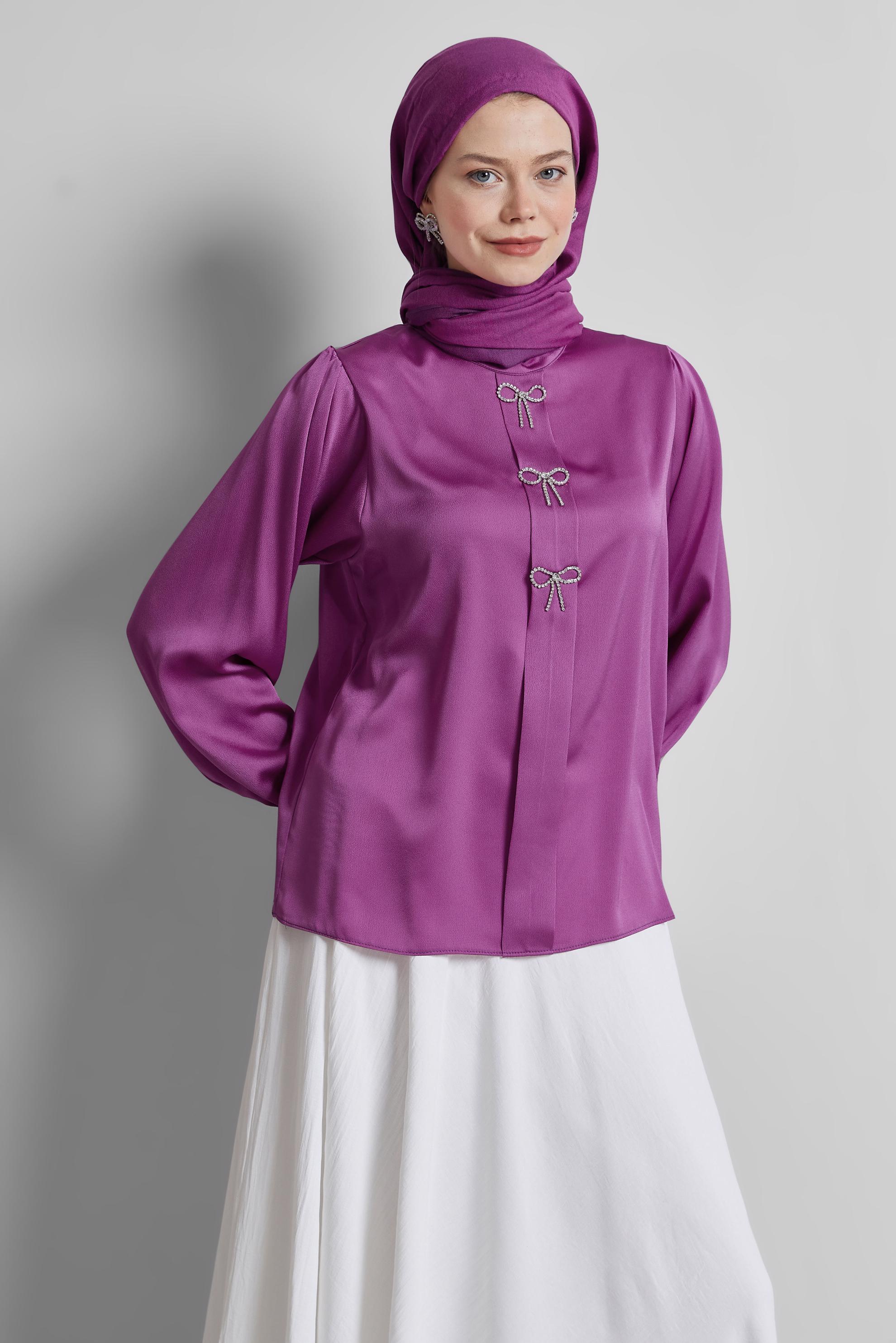 Hijab clothing FUCHSIA SATIN BLOUSE WITH GEM 44711