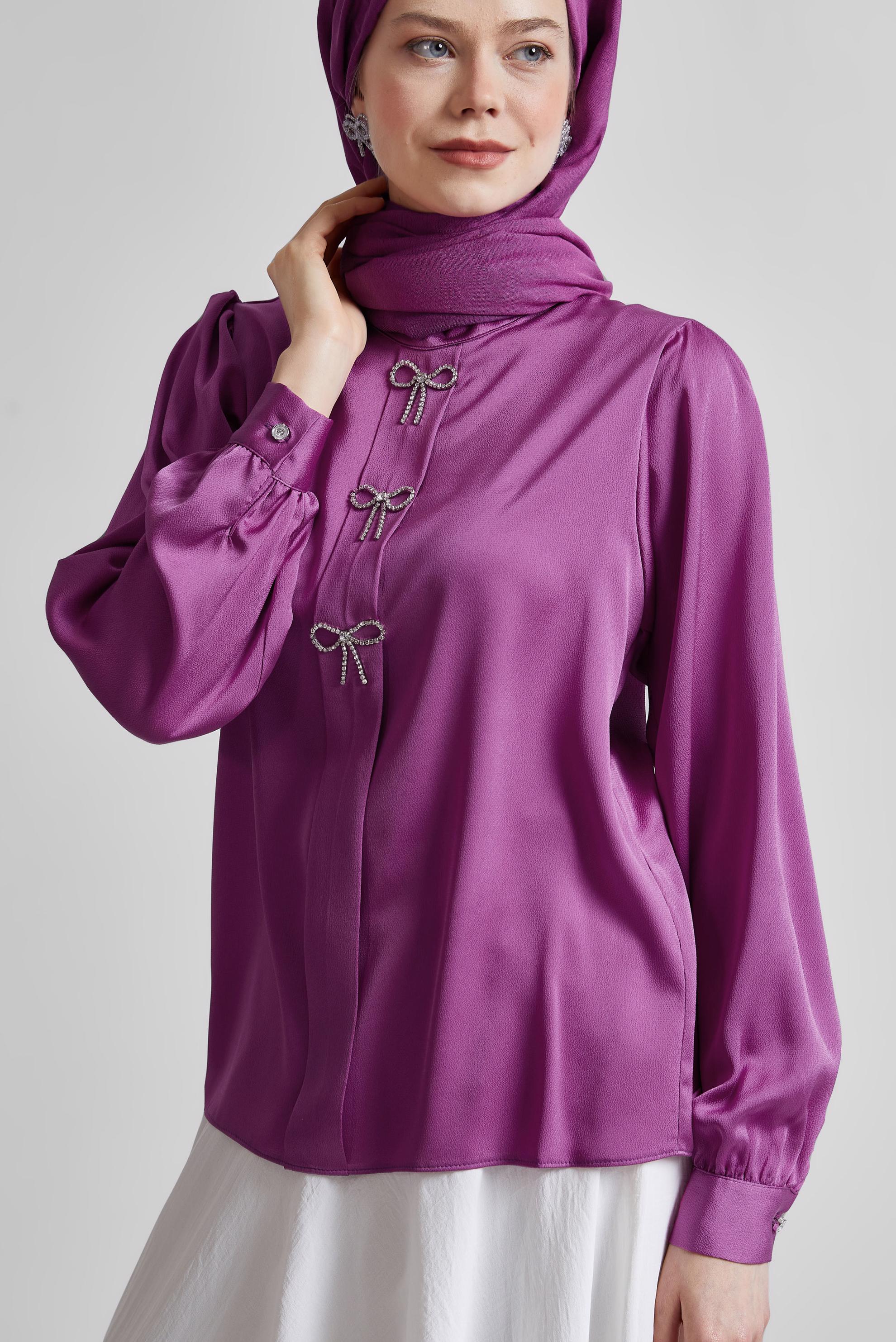Hijab clothing FUCHSIA SATIN BLOUSE WITH GEM 44711