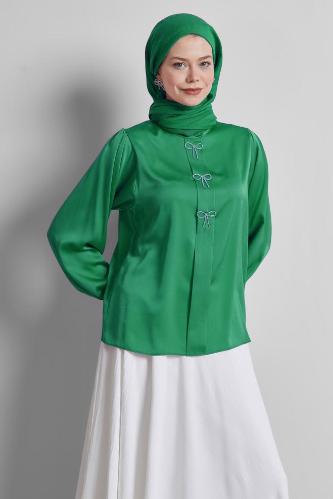 Vêtements hijab BEIGE 44711 BABİL SATEN BLUZ 38-44 TEK40 - ALVİNA