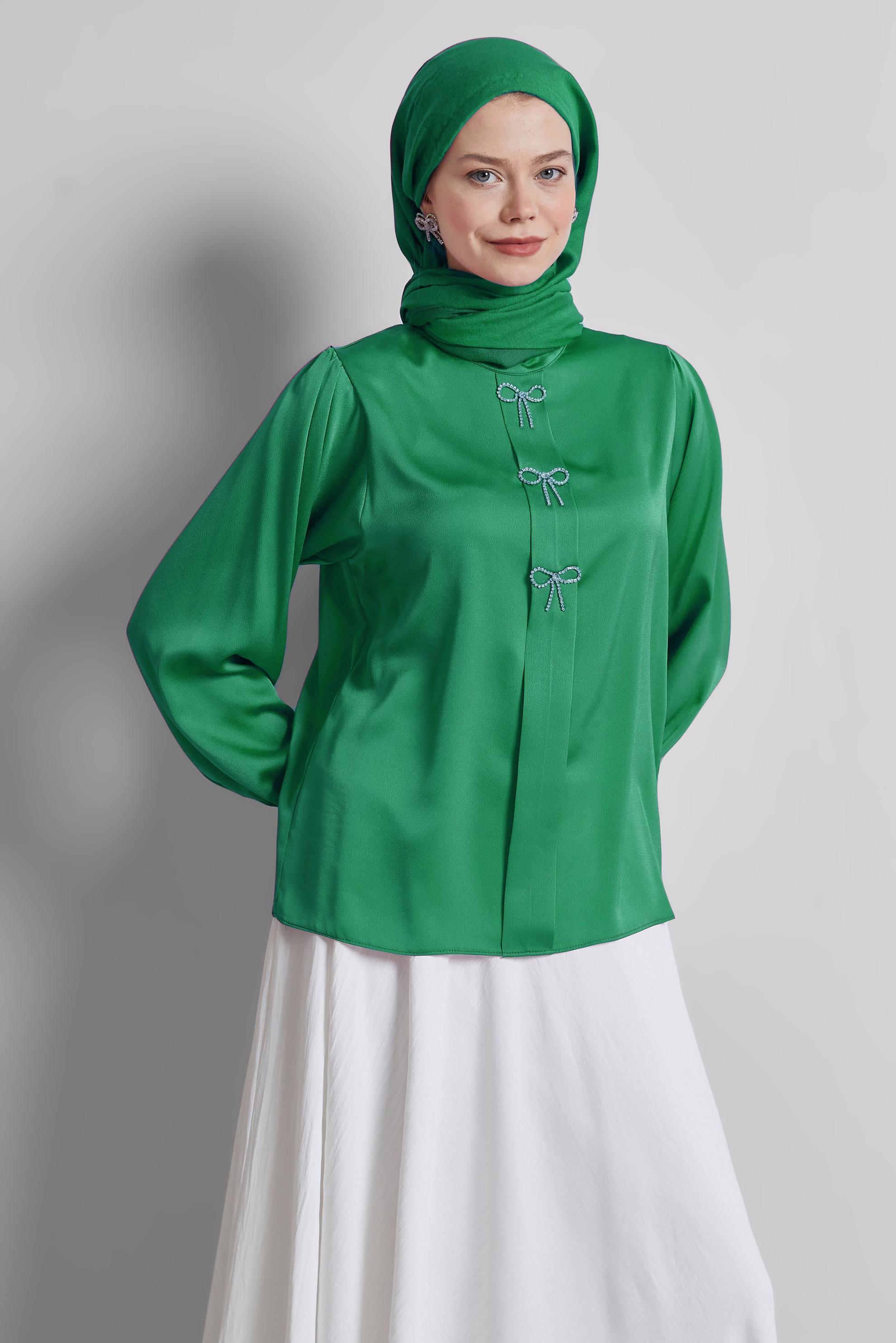 Vêtements hijab BEIGE 44711 BABİL SATEN BLUZ 38-44 TEK40