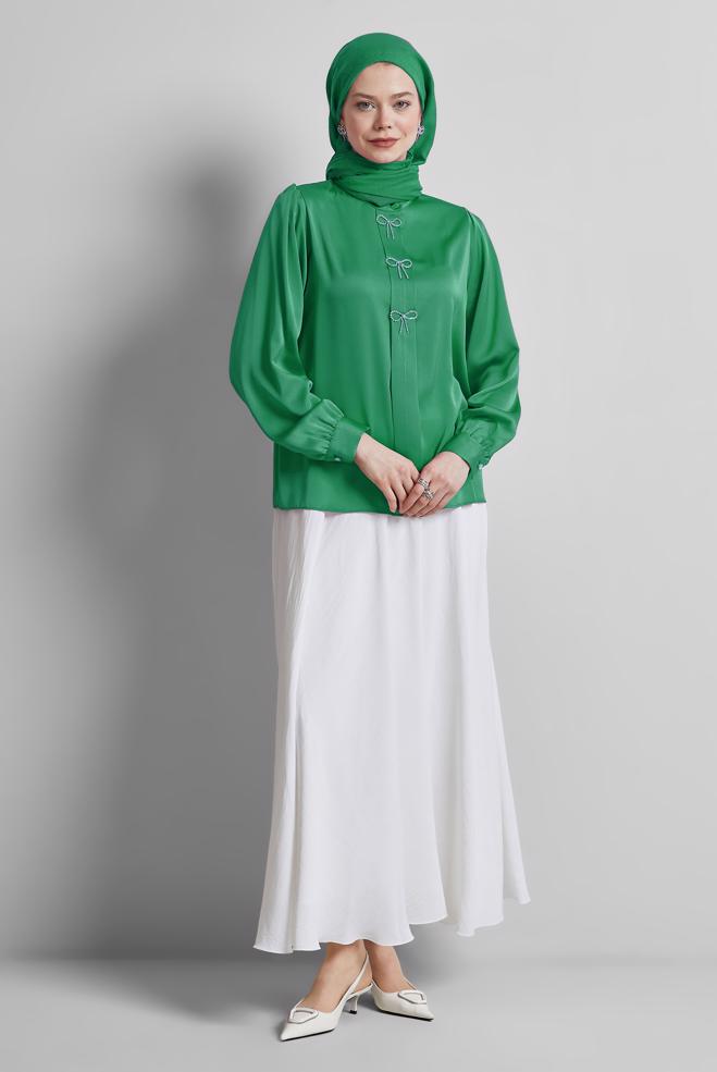 Vêtements hijab BEIGE 44711 BABİL SATEN BLUZ 38-44 TEK40 - ALVİNA